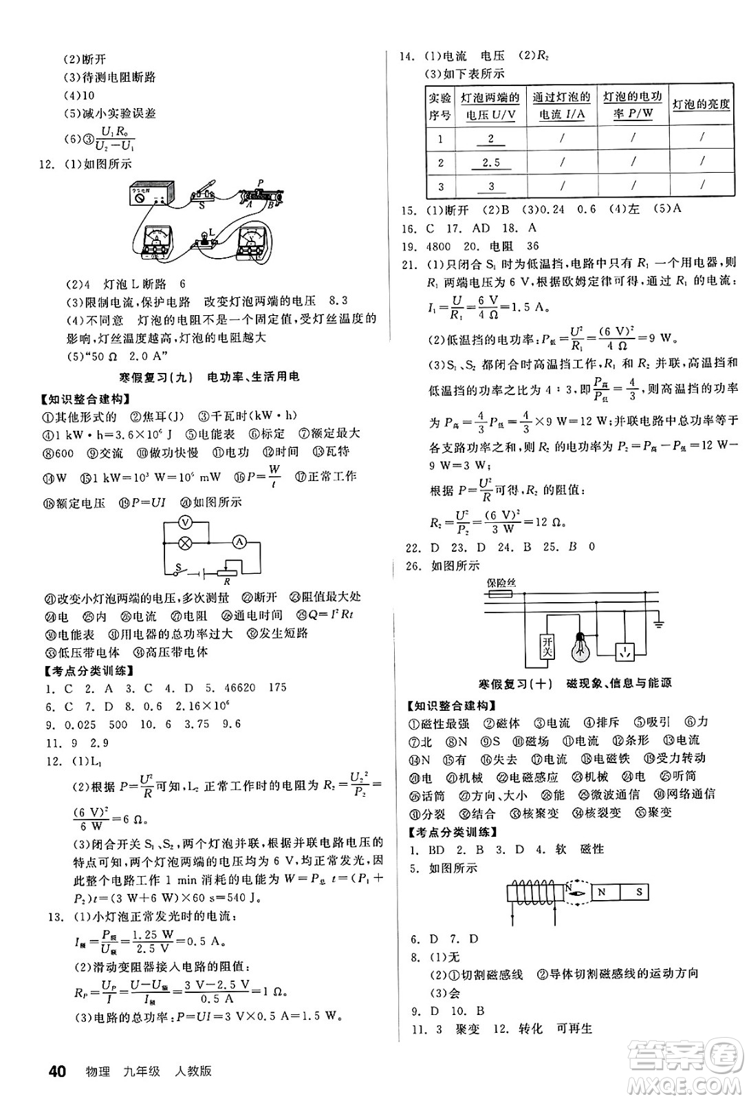 陽(yáng)光出版社2025年春全品作業(yè)本九年級(jí)物理下冊(cè)人教版答案