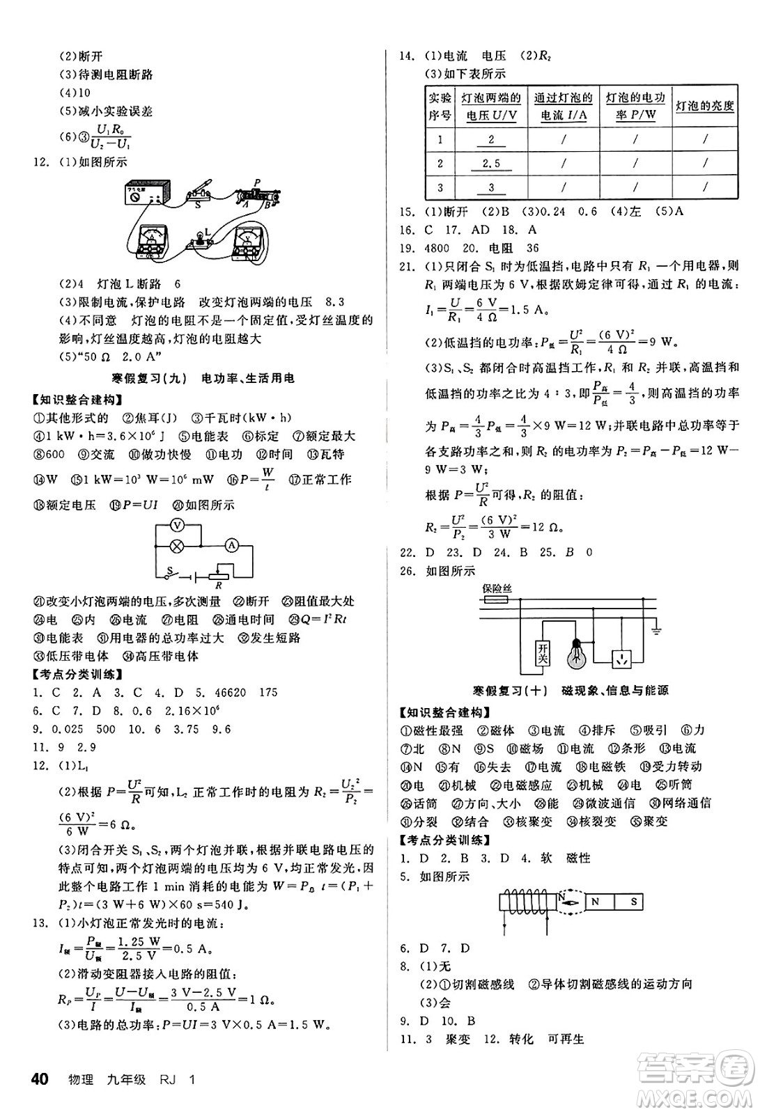沈陽(yáng)出版社2025年春全品作業(yè)本九年級(jí)物理下冊(cè)人教版河北專版答案
