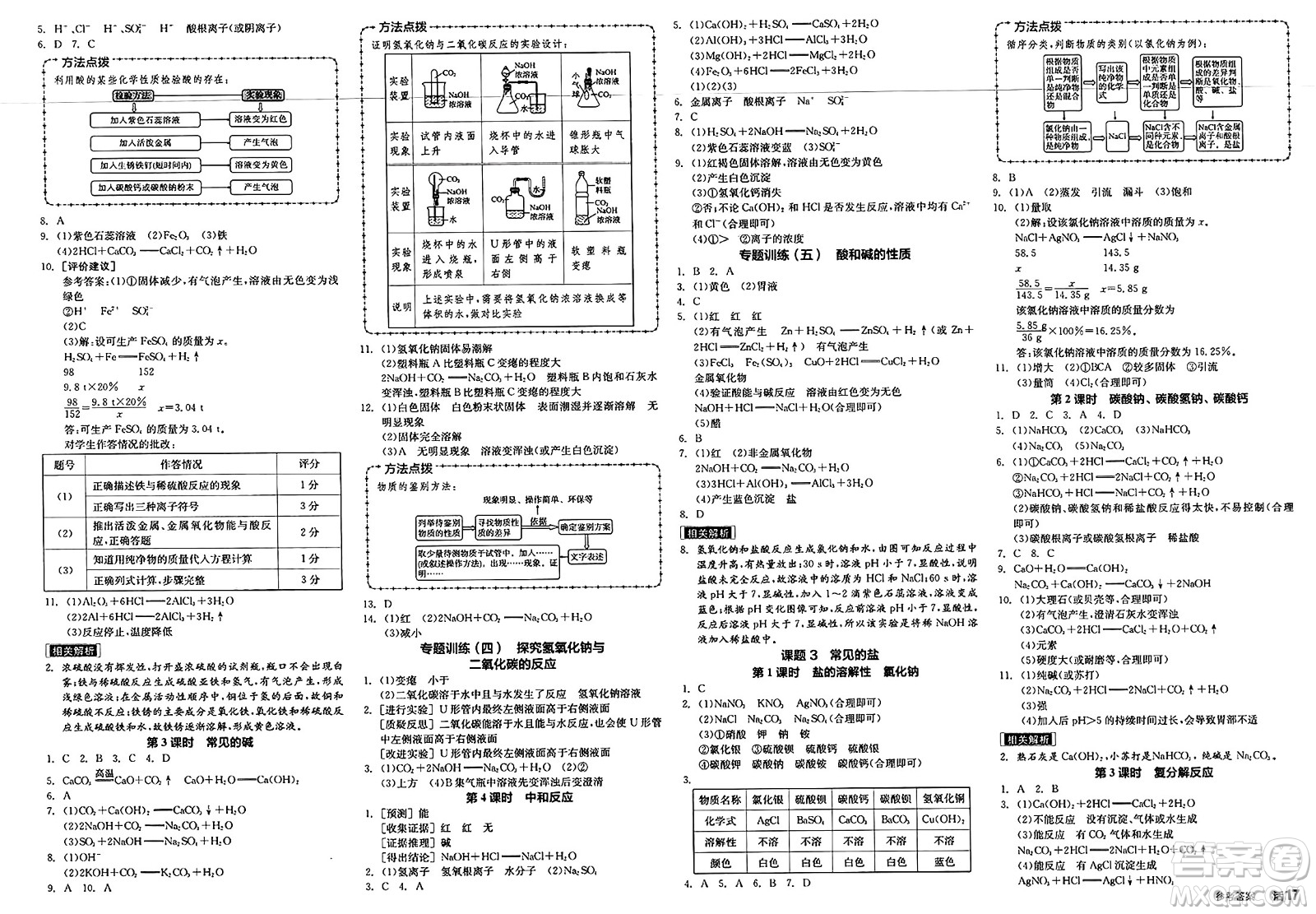 沈陽(yáng)出版社2025年春全品作業(yè)本九年級(jí)化學(xué)下冊(cè)人教版河北專版答案