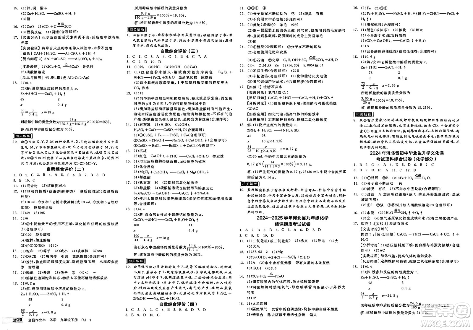 沈陽(yáng)出版社2025年春全品作業(yè)本九年級(jí)化學(xué)下冊(cè)人教版河北專版答案