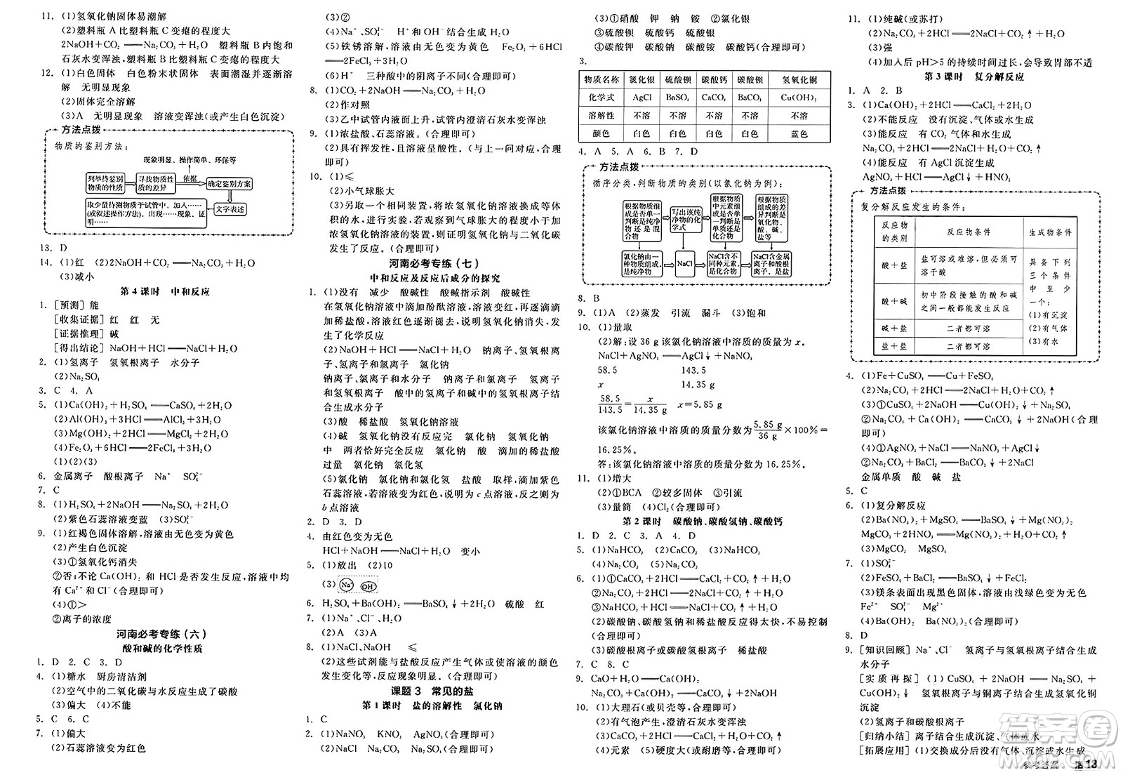 沈陽出版社2025年春全品作業(yè)本九年級化學下冊人教版河南專版答案