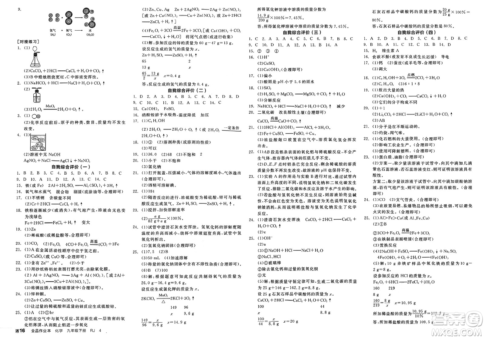沈陽出版社2025年春全品作業(yè)本九年級化學下冊人教版河南專版答案