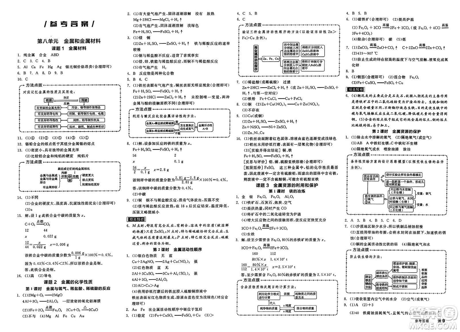 沈陽出版社2025年春全品作業(yè)本九年級化學下冊人教版天津專版答案