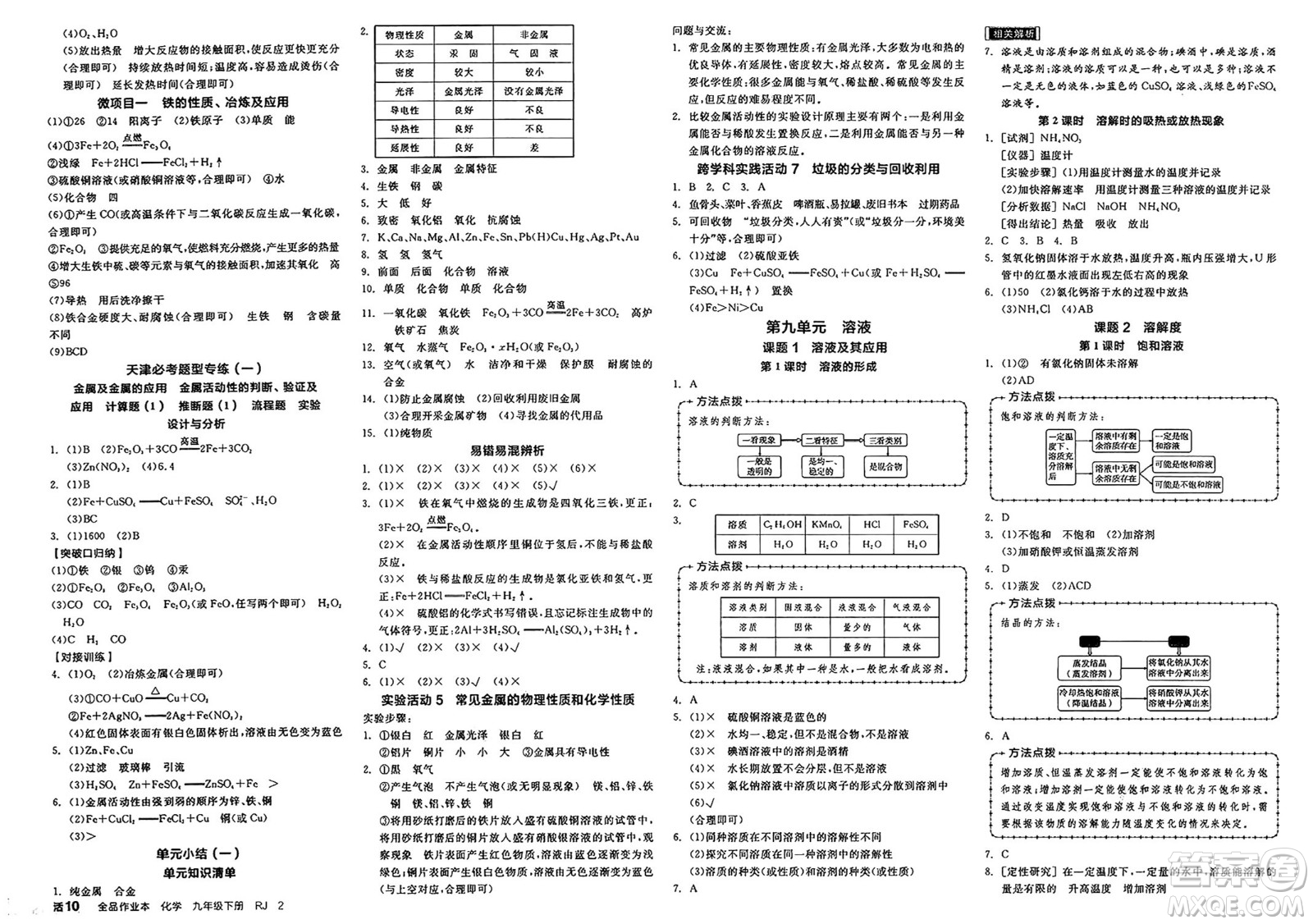 沈陽出版社2025年春全品作業(yè)本九年級化學下冊人教版天津專版答案
