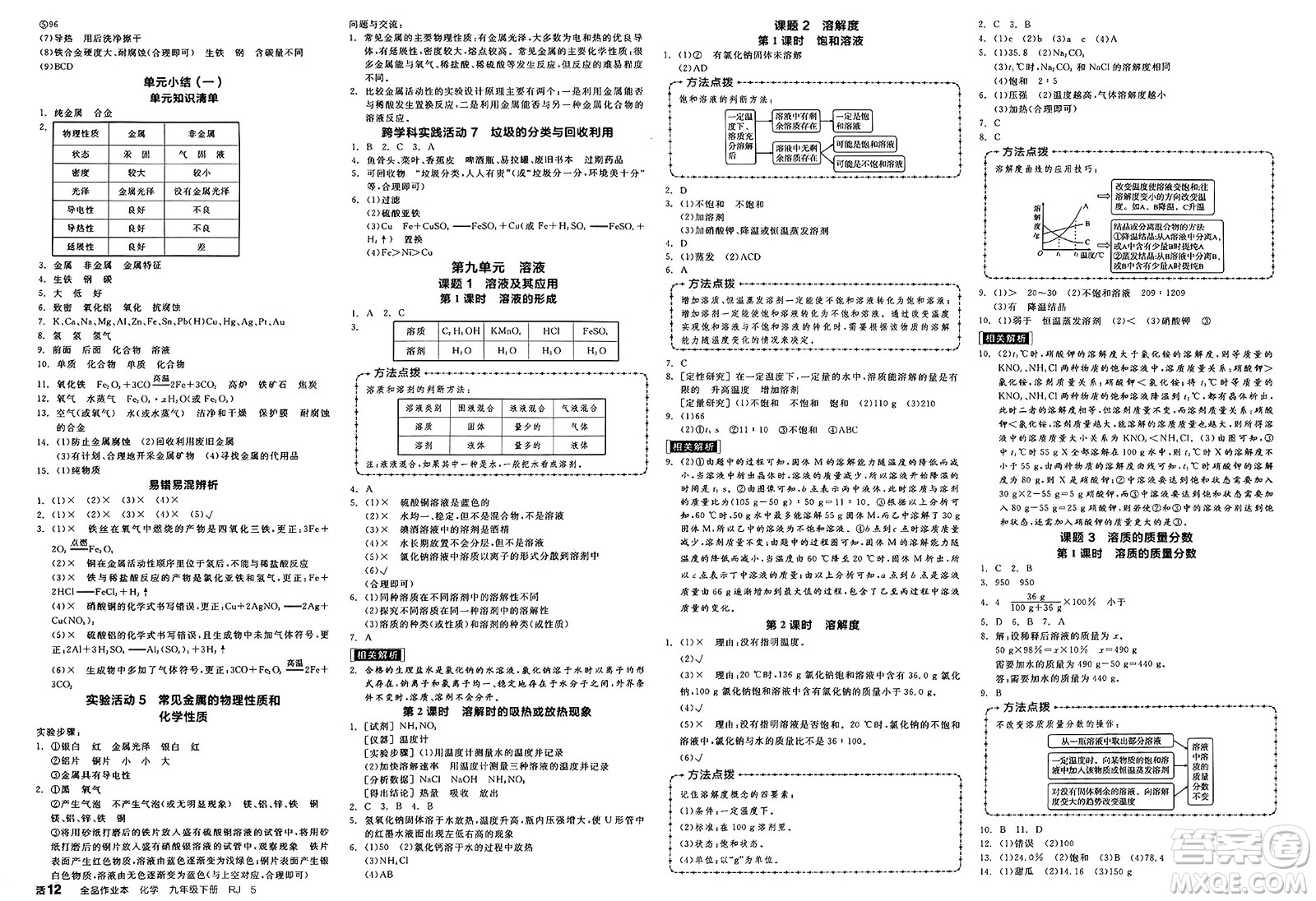 沈陽出版社2025年春全品作業(yè)本九年級化學(xué)下冊人教版安徽專版答案