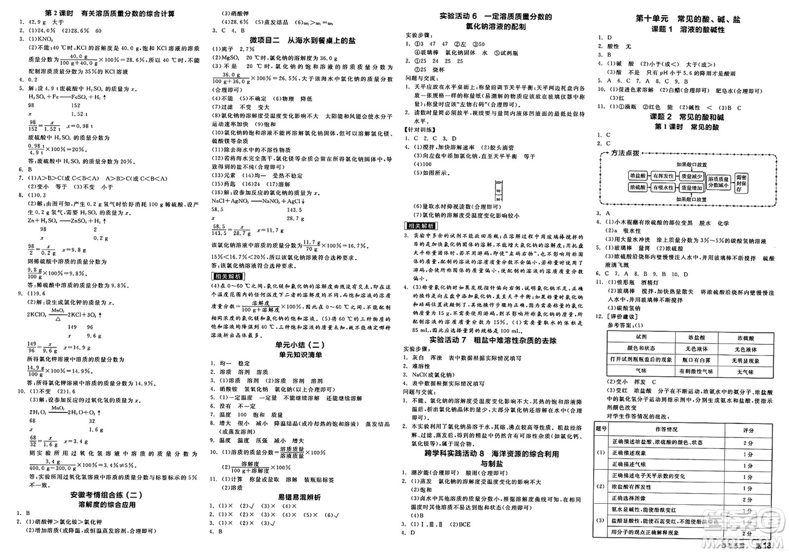 沈陽出版社2025年春全品作業(yè)本九年級化學(xué)下冊人教版安徽專版答案