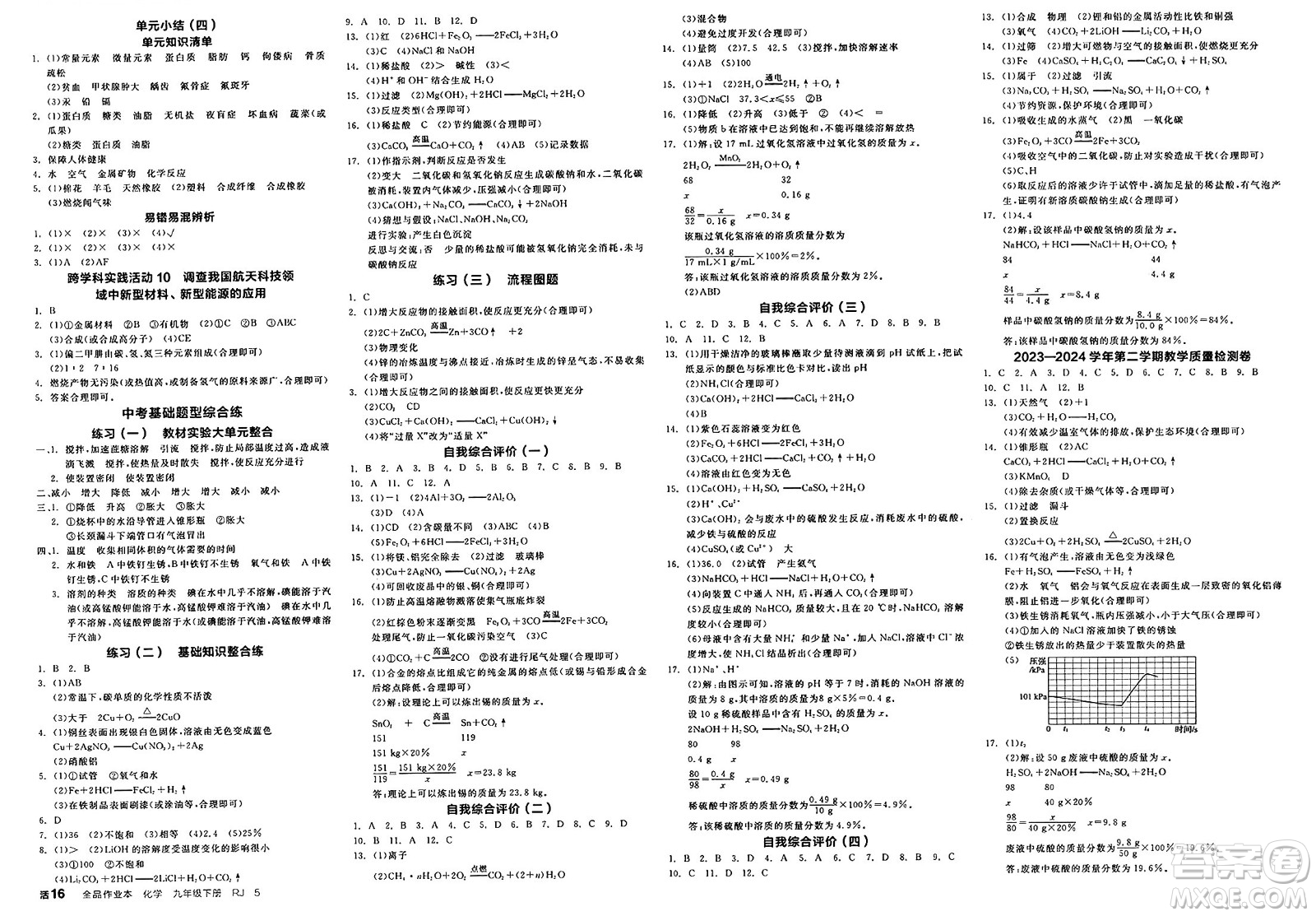 沈陽出版社2025年春全品作業(yè)本九年級化學(xué)下冊人教版安徽專版答案