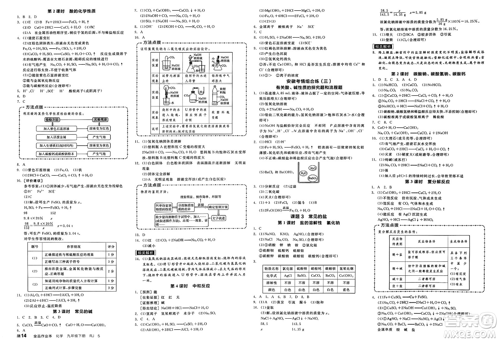 沈陽出版社2025年春全品作業(yè)本九年級化學(xué)下冊人教版安徽專版答案