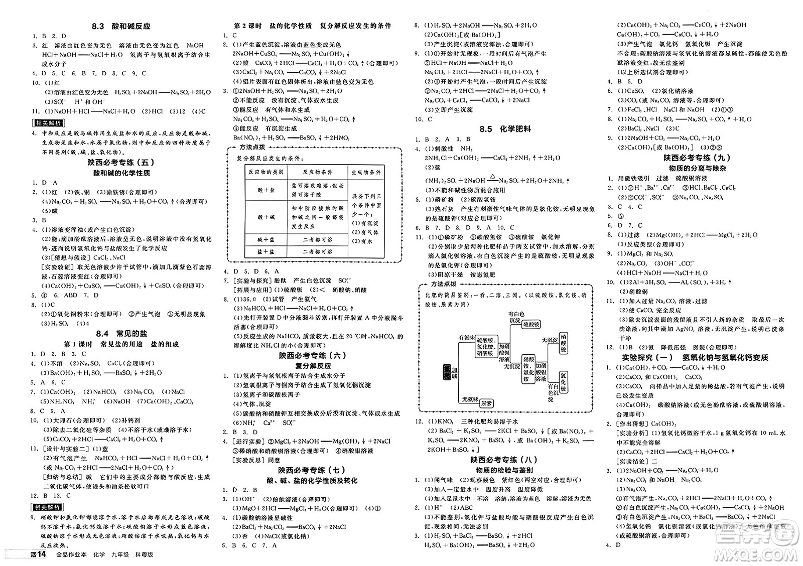 延邊教育出版社2025年春全品作業(yè)本九年級化學下冊科粵版陜西專版答案