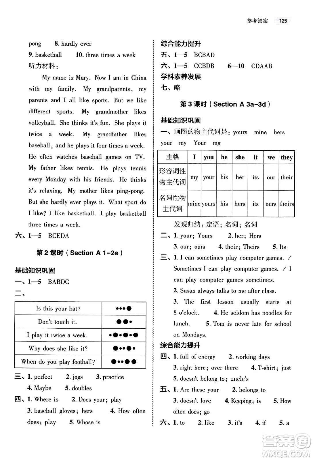 大象出版社2025年春初中同步練習(xí)冊(cè)七年級(jí)英語(yǔ)下冊(cè)人教版山東專版答案