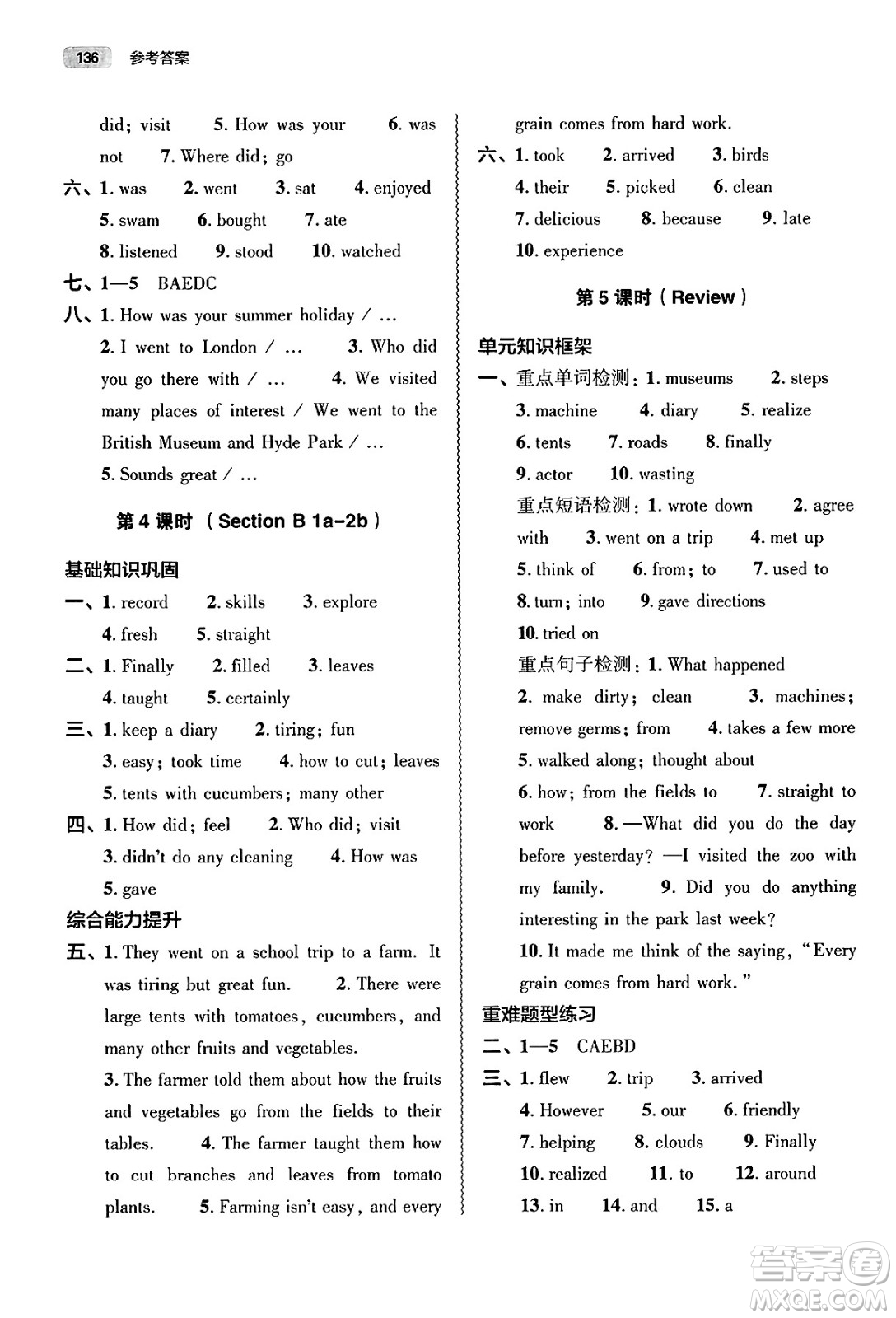 大象出版社2025年春初中同步練習(xí)冊(cè)七年級(jí)英語(yǔ)下冊(cè)人教版山東專版答案