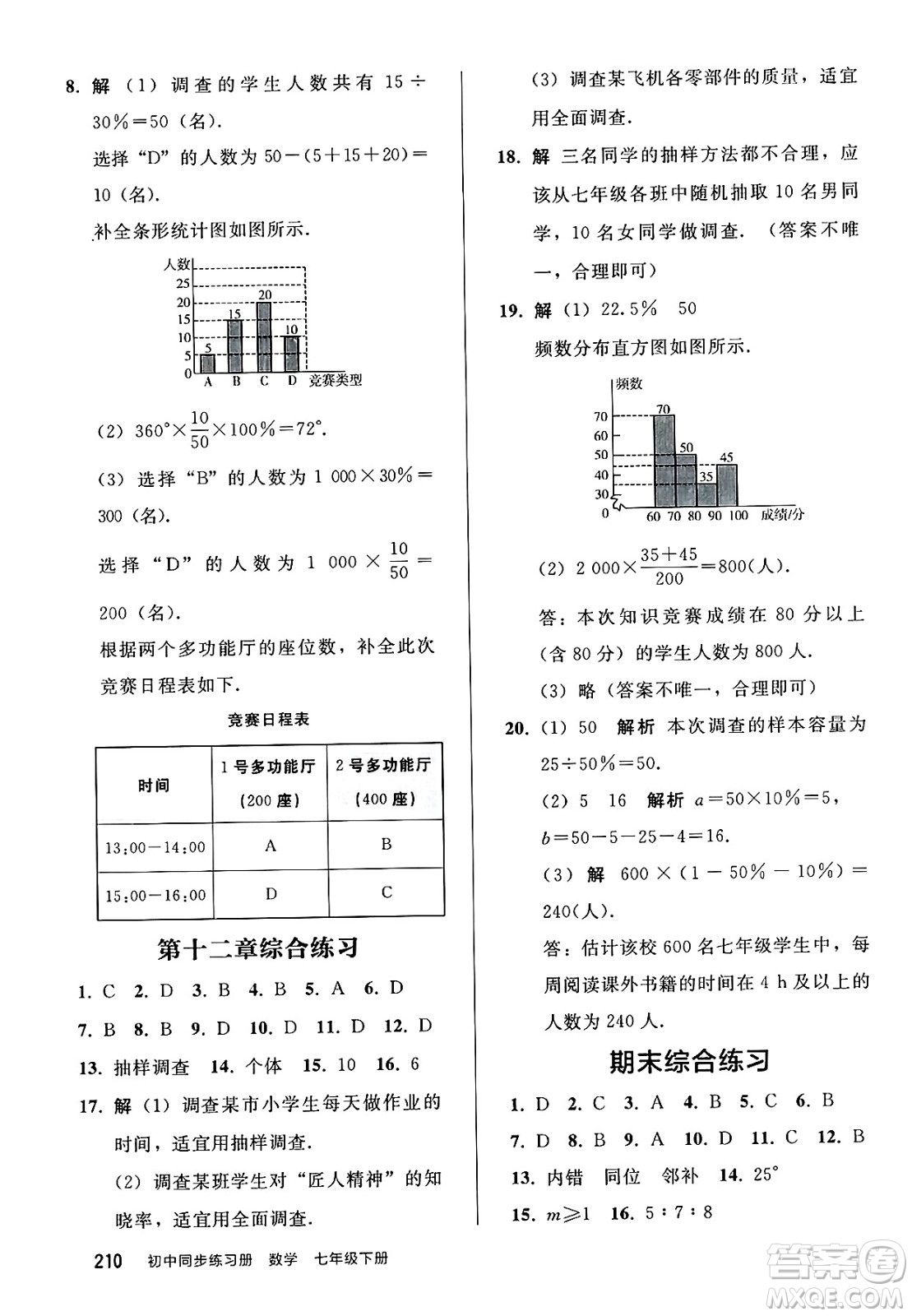 人民教育出版社2025年春初中同步練習冊七年級數學下冊人教版答案