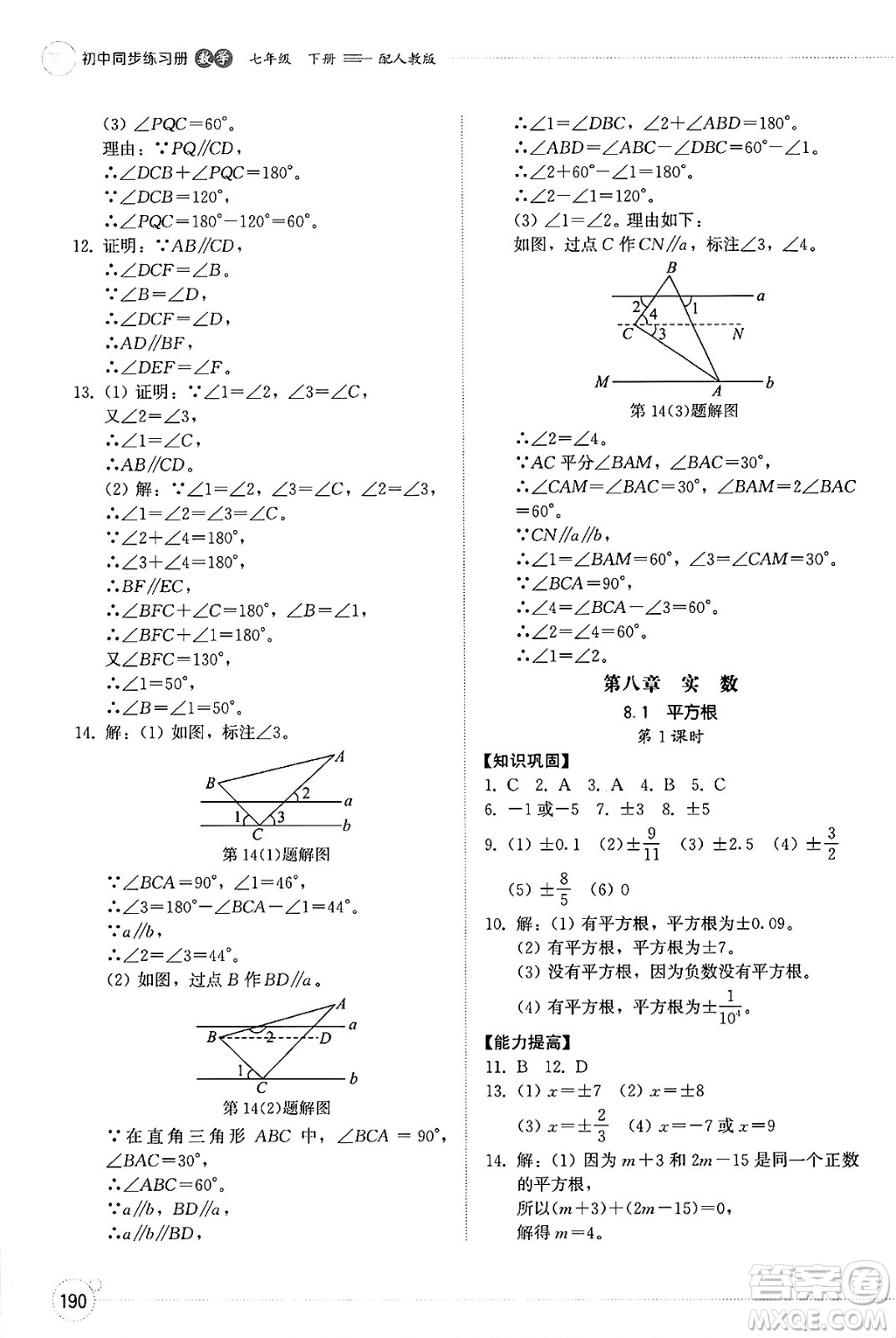 山東教育出版社2025年春初中同步練習(xí)冊七年級數(shù)學(xué)下冊人教版山東專版答案