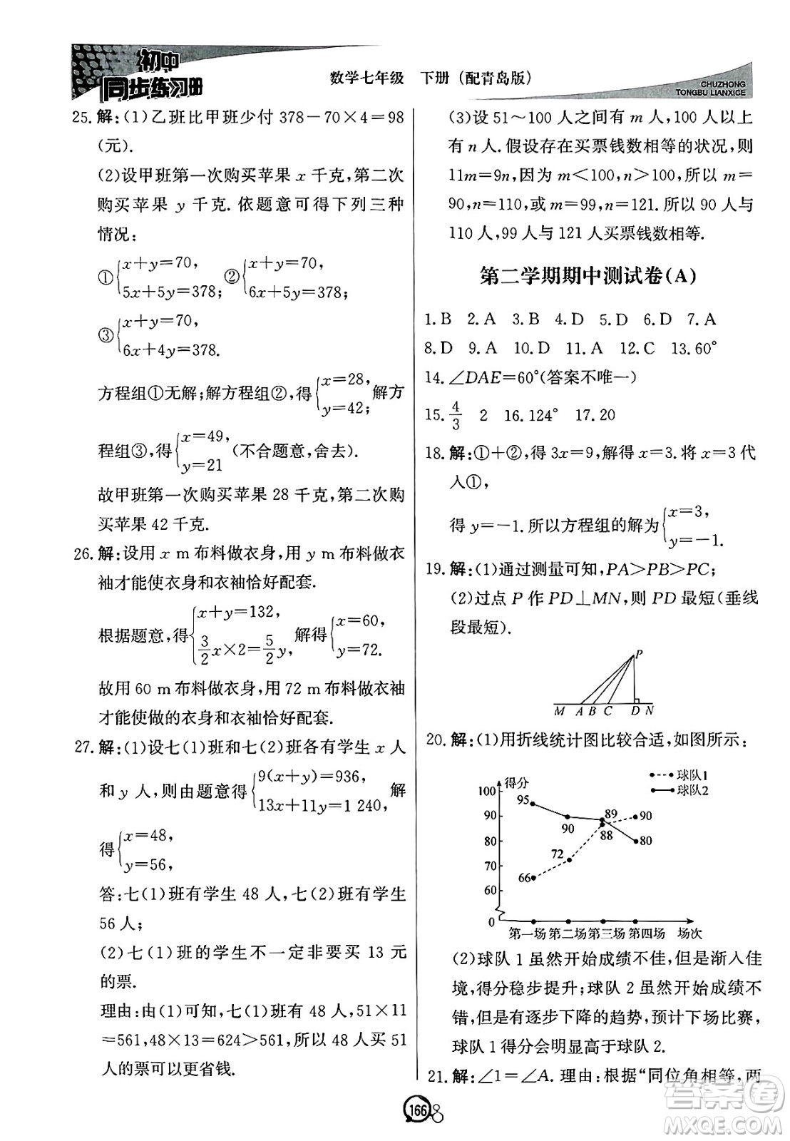 北京教育出版社2025年春初中同步練習(xí)冊(cè)七年級(jí)數(shù)學(xué)下冊(cè)青島版答案