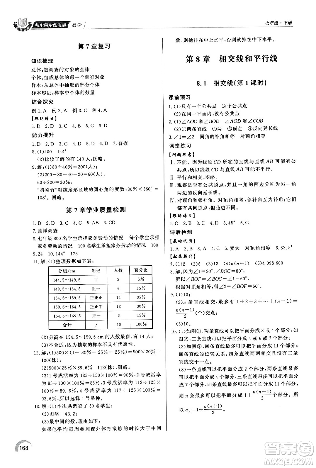 泰山出版社2025年春初中同步練習(xí)冊(cè)七年級(jí)數(shù)學(xué)下冊(cè)青島版答案
