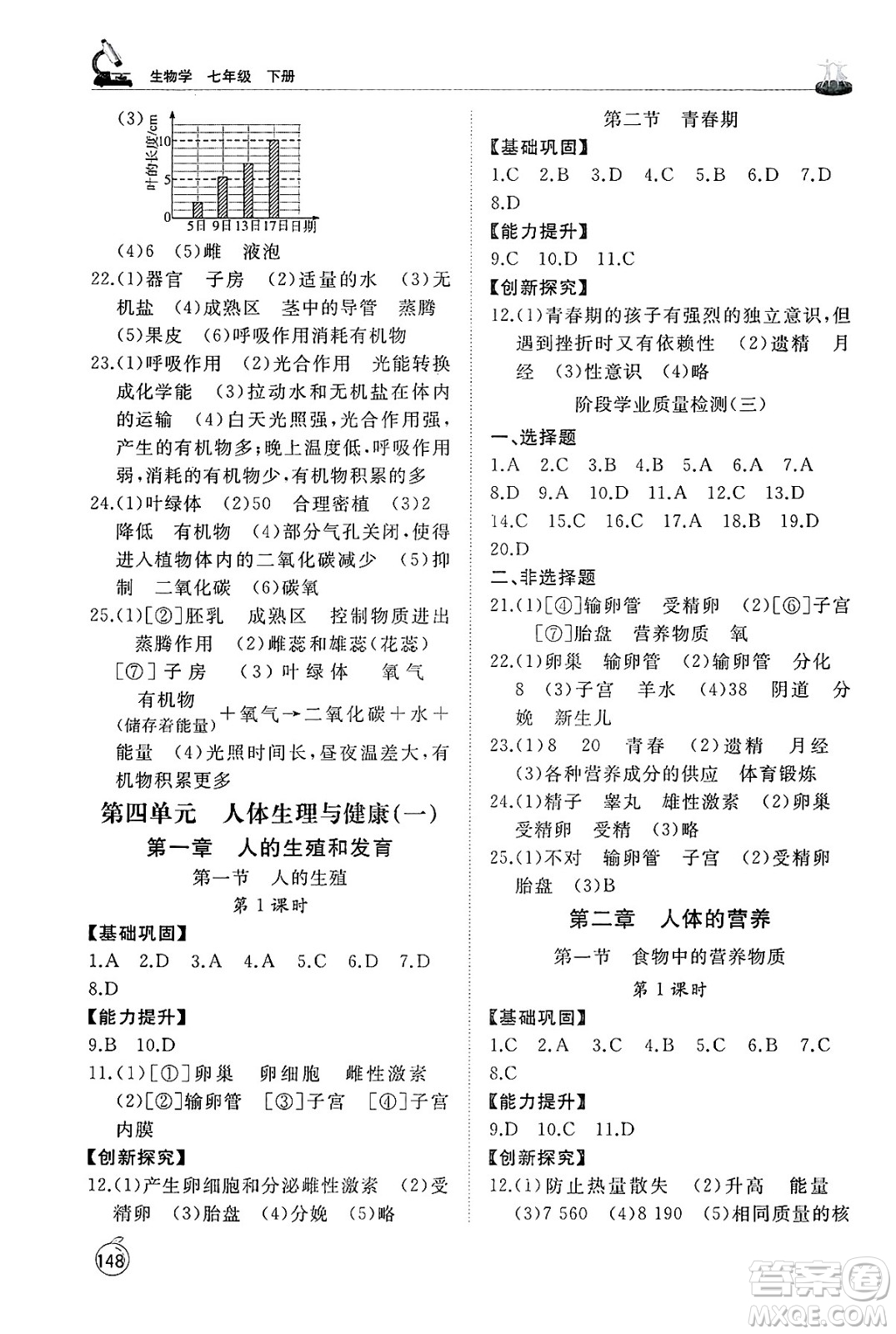 山東友誼出版社2025年春初中同步練習(xí)冊(cè)七年級(jí)生物下冊(cè)人教版山東專(zhuān)版答案