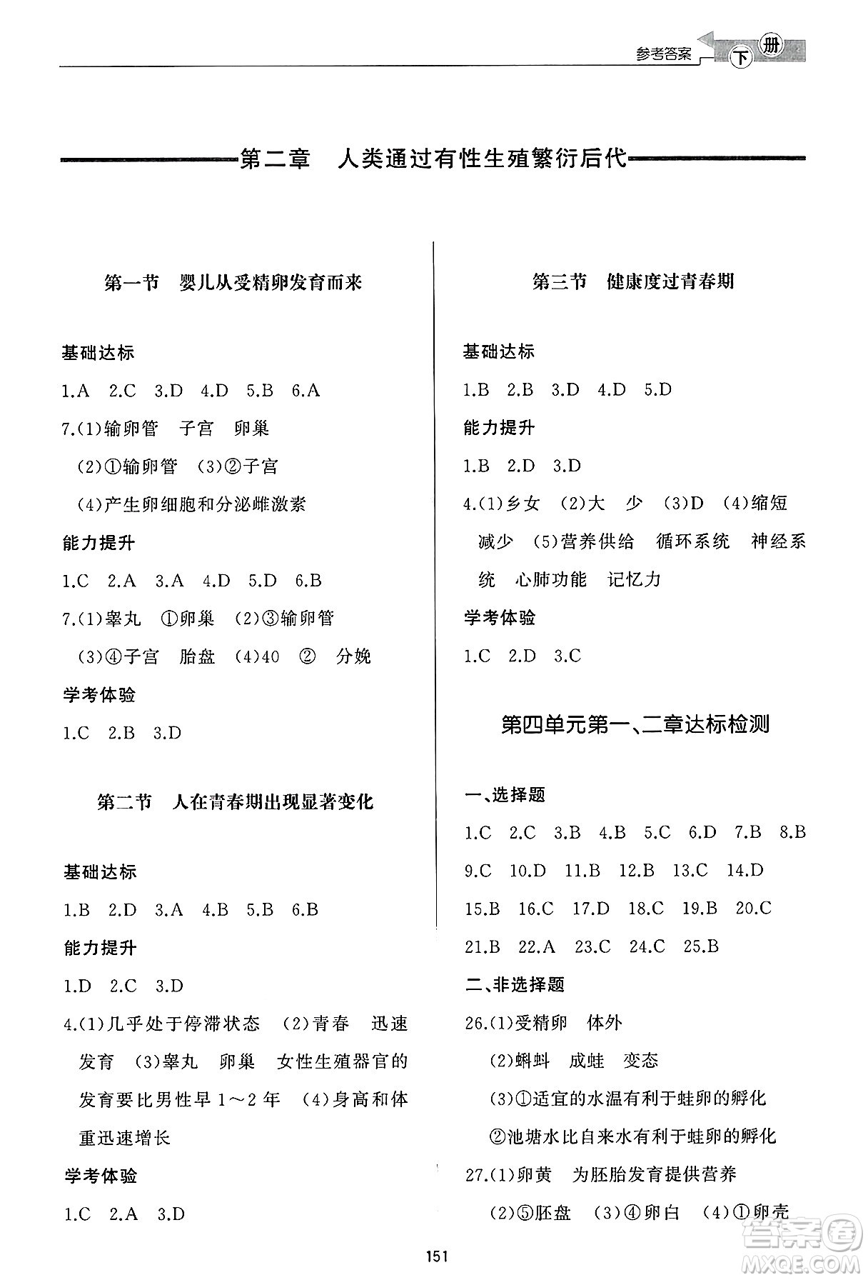 濟(jì)南出版社2025年春初中同步練習(xí)冊(cè)七年級(jí)生物下冊(cè)濟(jì)南版答案