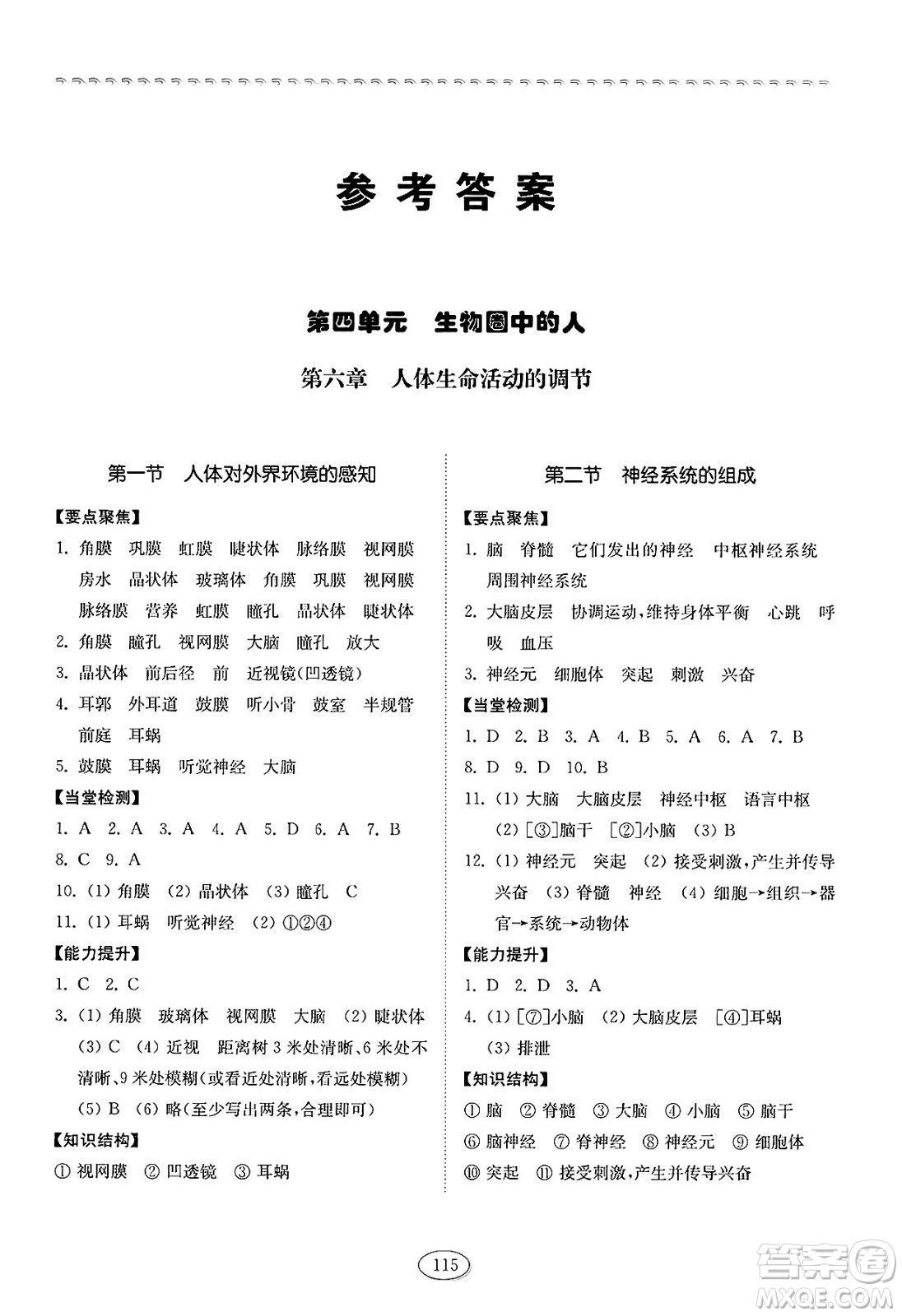 山東科學(xué)技術(shù)出版社2025年春初中同步練習(xí)冊(cè)七年級(jí)生物下冊(cè)魯科版五四制答案
