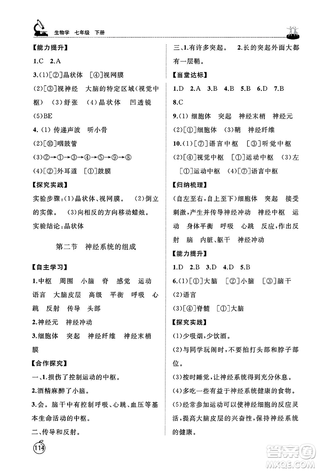 山東友誼出版社2025年春初中同步練習(xí)冊七年級生物下冊魯科版五四制答案