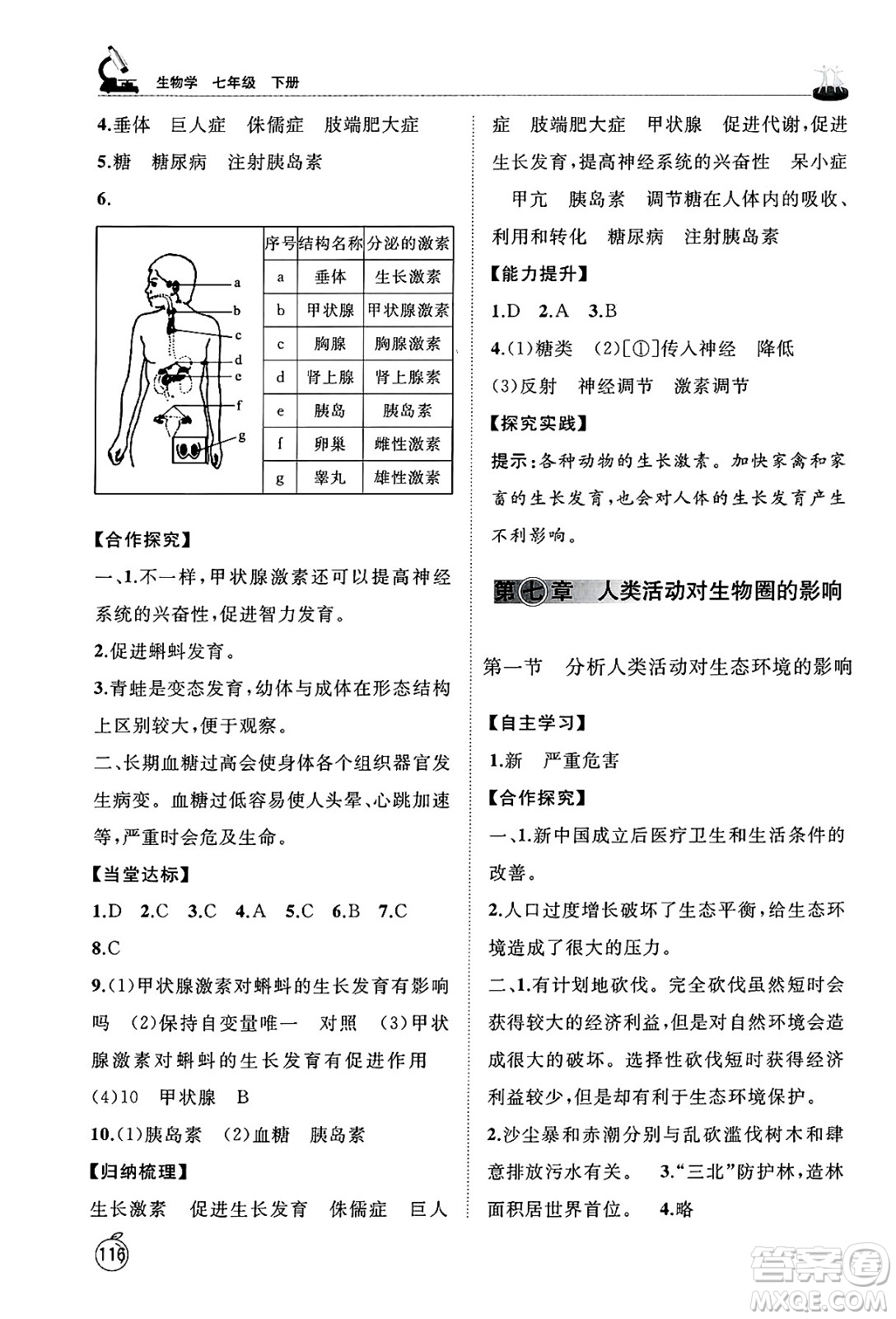 山東友誼出版社2025年春初中同步練習(xí)冊七年級生物下冊魯科版五四制答案