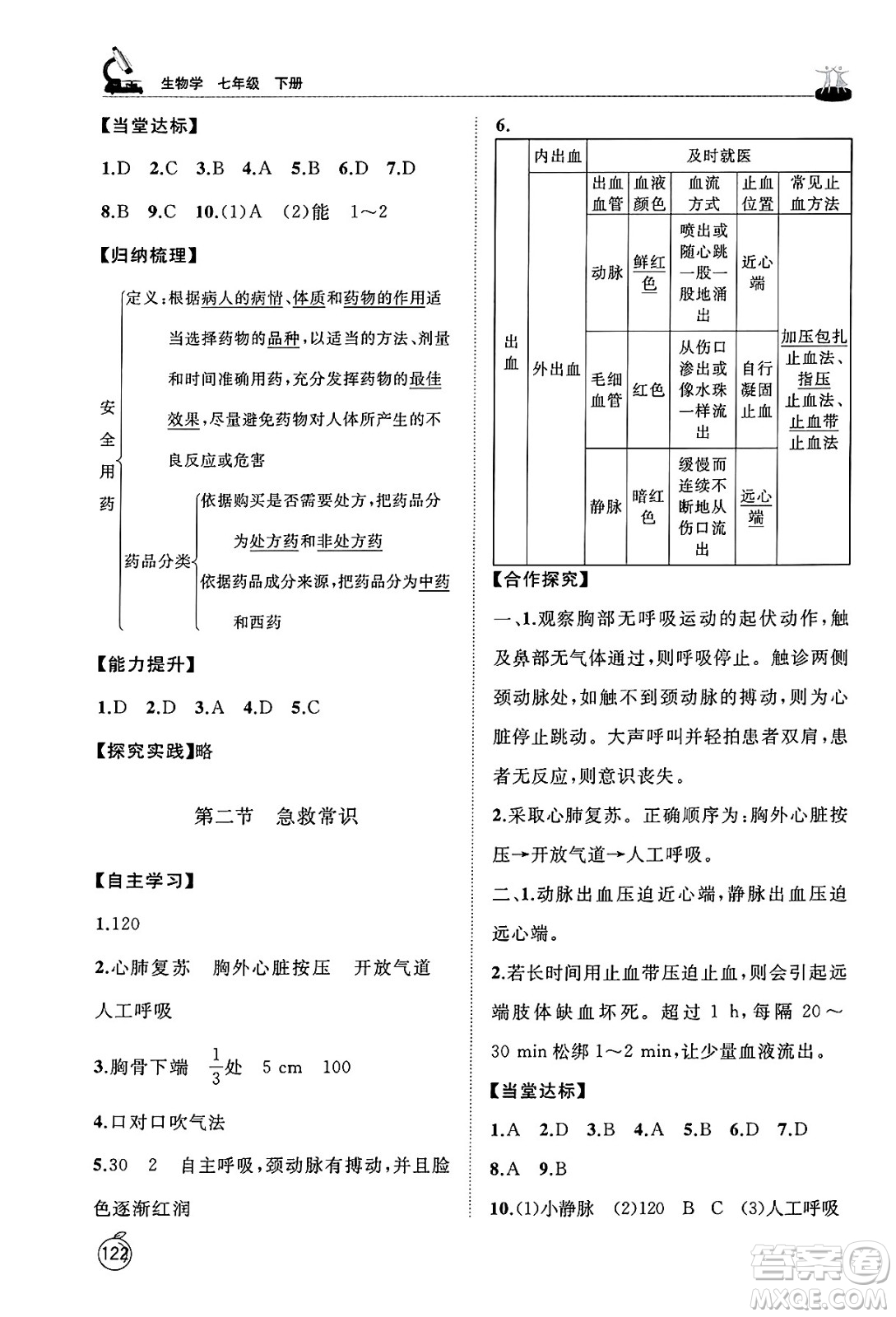 山東友誼出版社2025年春初中同步練習(xí)冊七年級生物下冊魯科版五四制答案
