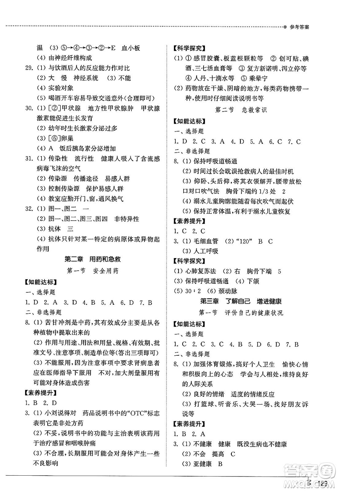 山東教育出版社2025年春初中同步練習冊七年級生物下冊魯科版五四制答案