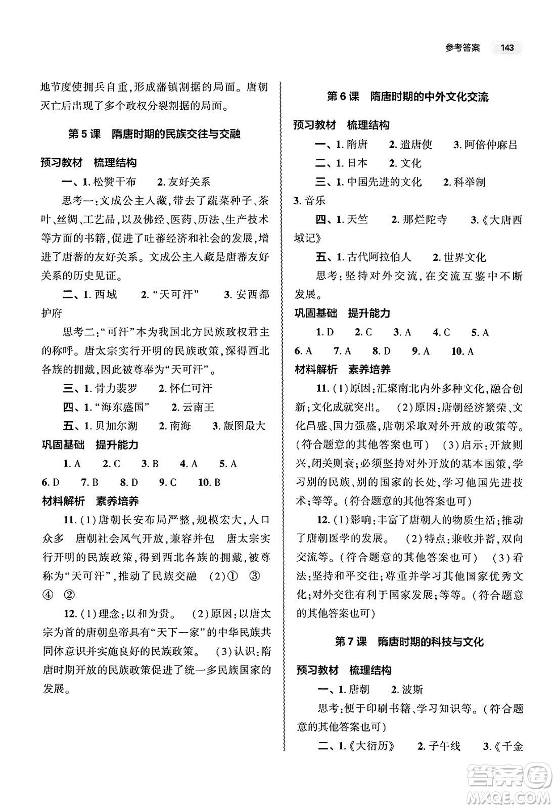 大象出版社2025年春初中同步練習(xí)冊(cè)七年級(jí)歷史下冊(cè)人教版山東專版答案