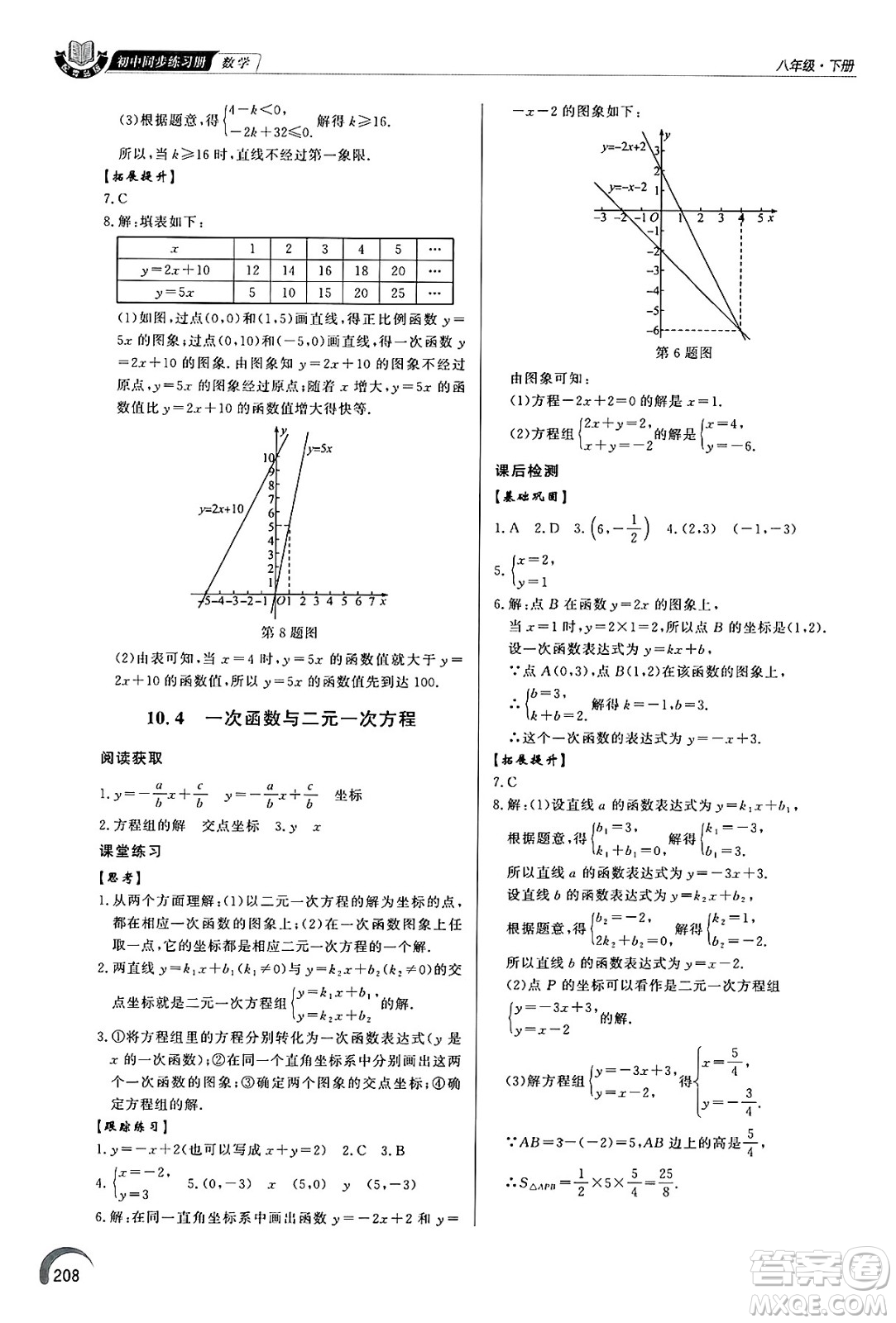 泰山出版社2025年春初中同步練習(xí)冊(cè)八年級(jí)數(shù)學(xué)下冊(cè)青島版答案