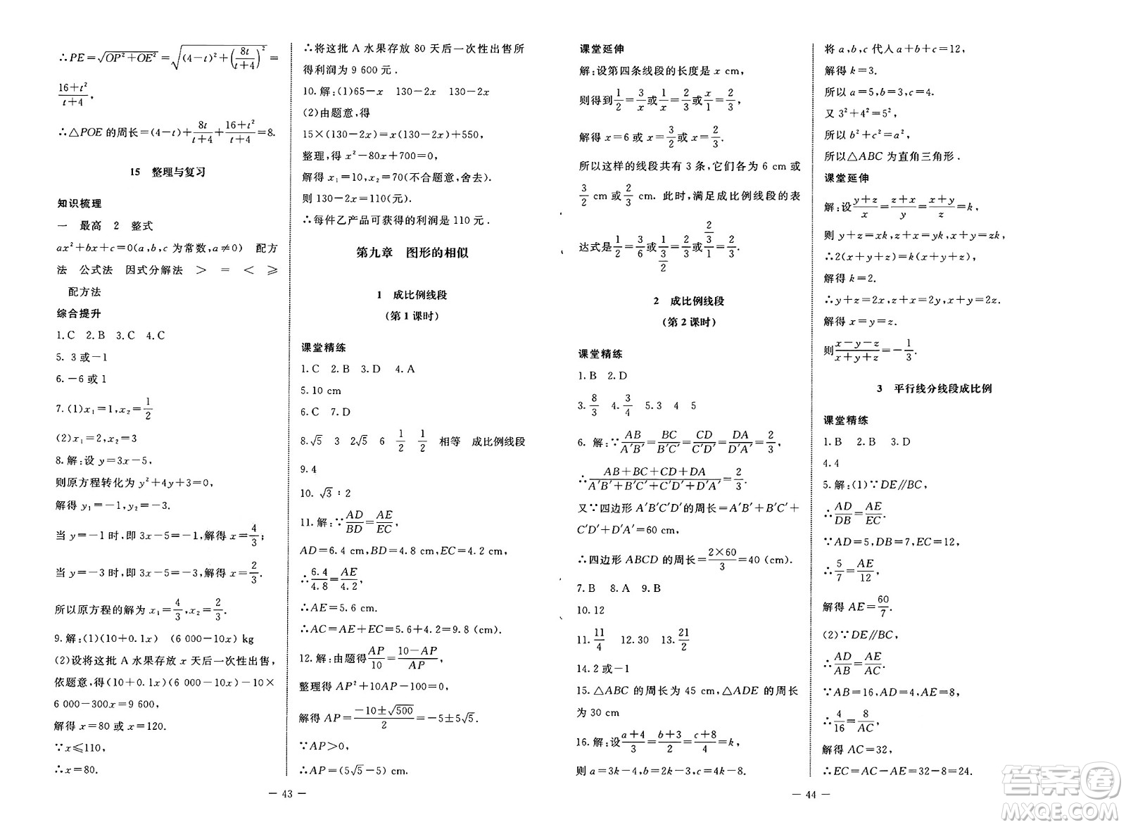 北京師范大學(xué)出版社2025年春初中同步練習(xí)冊八年級數(shù)學(xué)下冊魯教版五四制答案