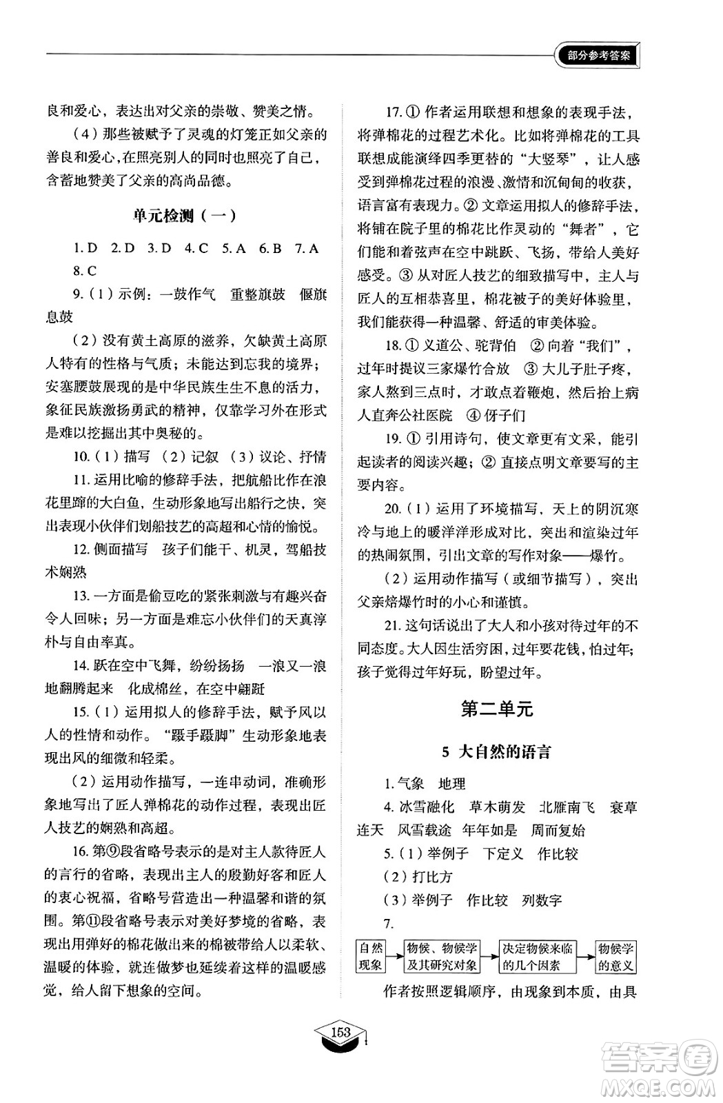 山東教育出版社2025年春初中同步練習(xí)冊八年級語文下冊人教版山東專版五四制答案