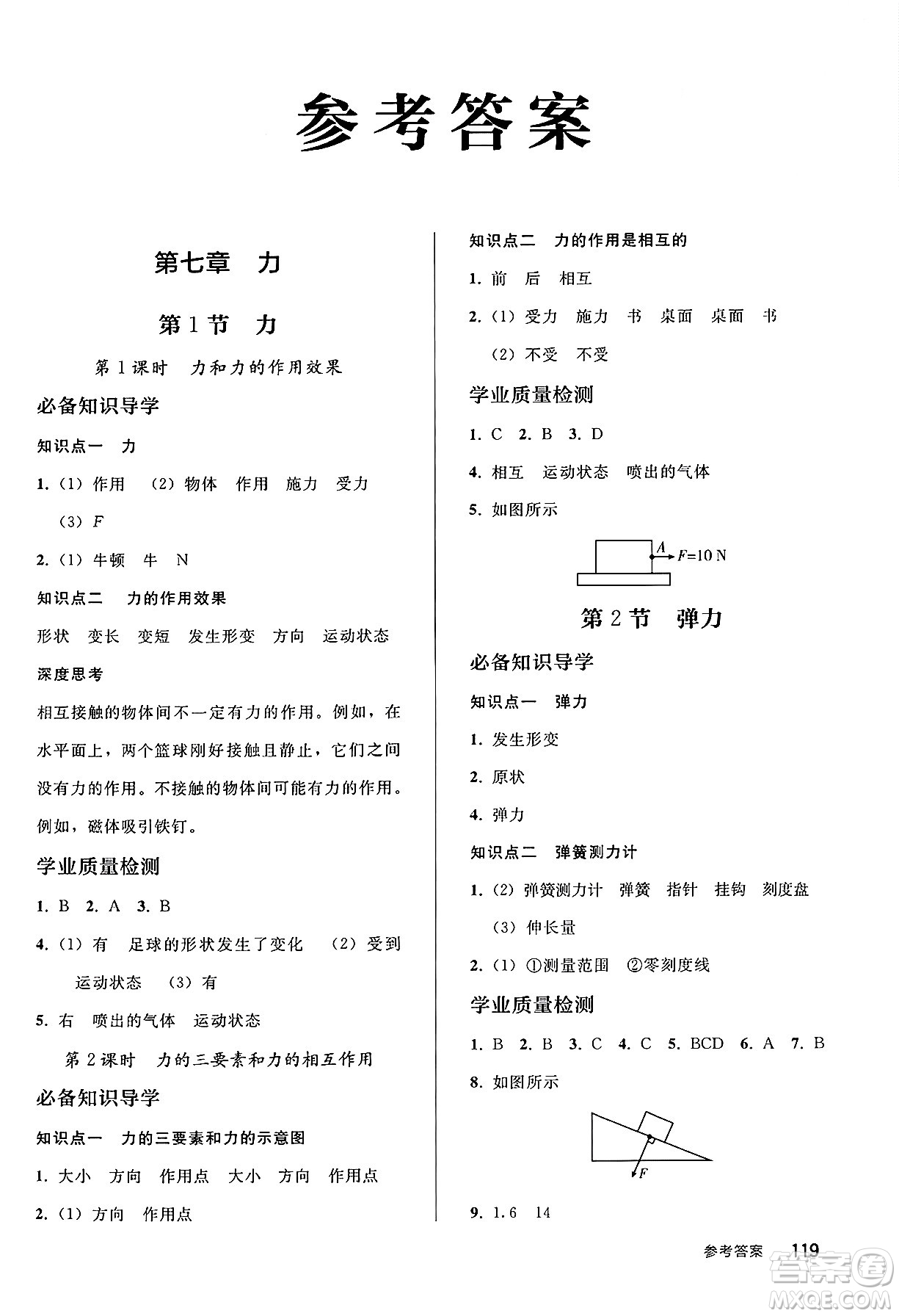 人民教育出版社2025年春初中同步練習冊八年級物理下冊人教版答案