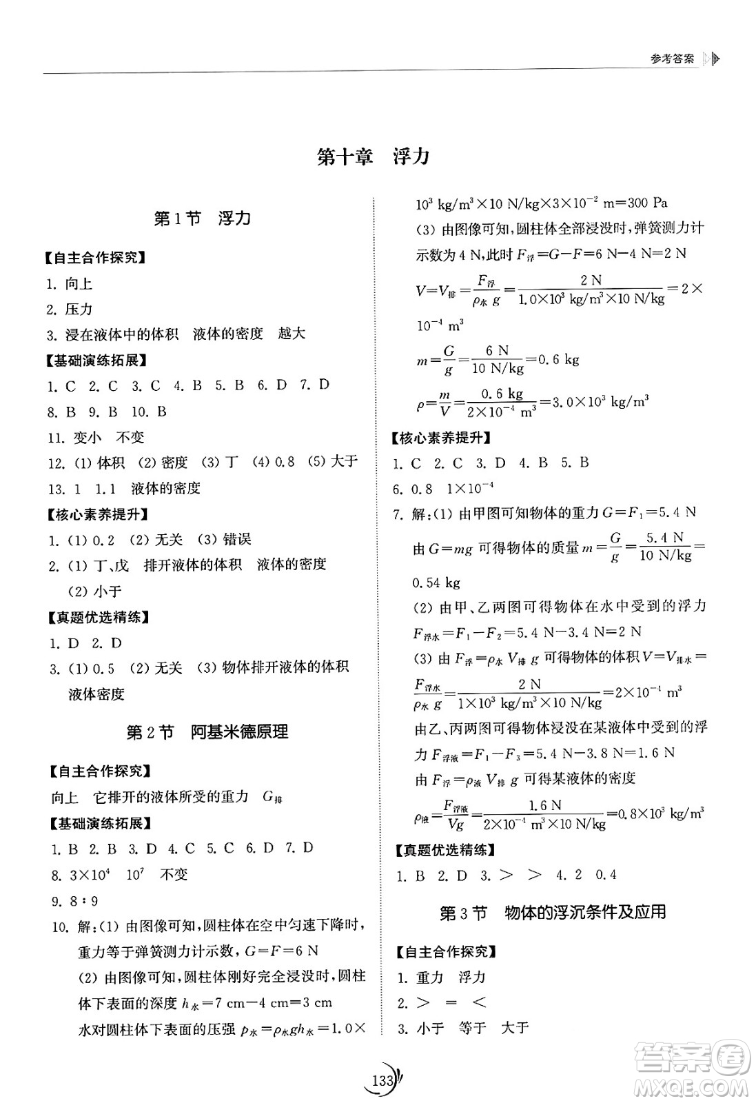 山東科學(xué)技術(shù)出版社2025年春初中同步練習(xí)冊八年級物理下冊人教版山東專版答案