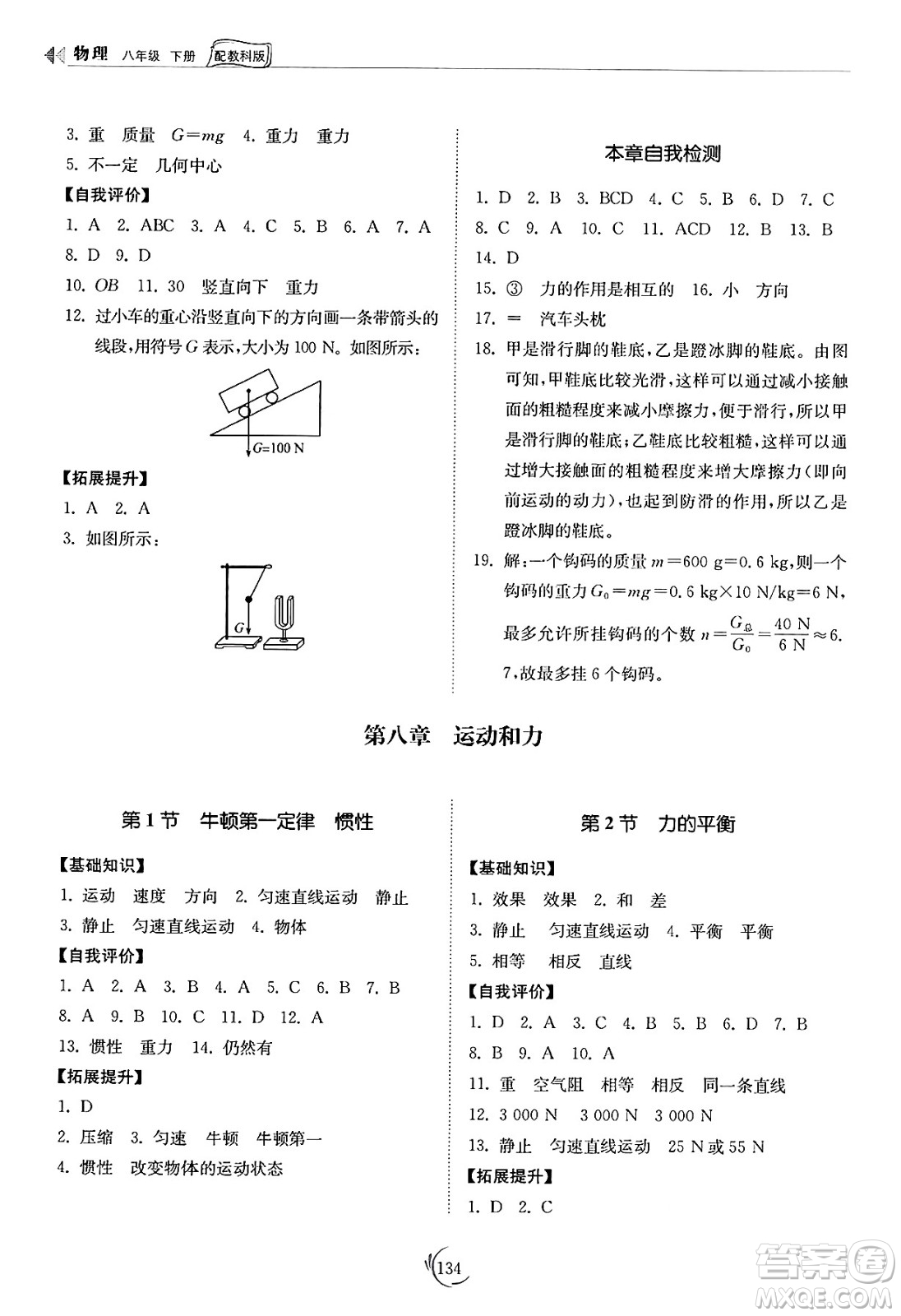山東科學(xué)技術(shù)出版社2025年春初中同步練習(xí)冊八年級物理下冊教科版答案