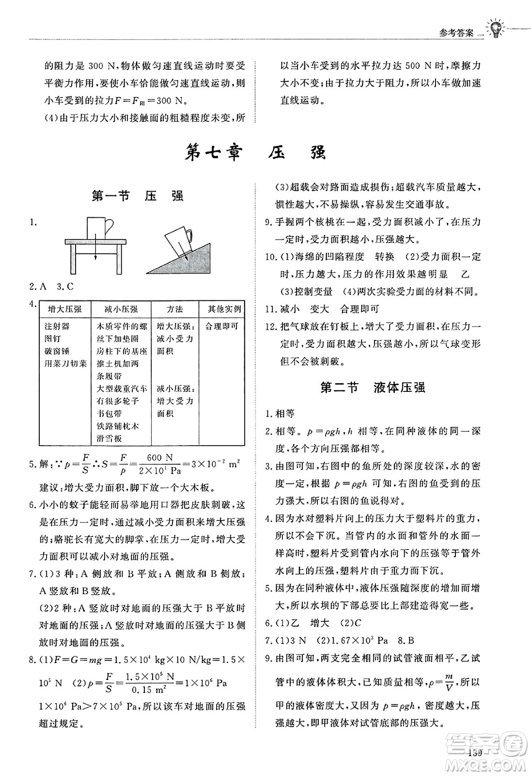 明天出版社2025年春初中同步練習(xí)冊(cè)八年級(jí)物理下冊(cè)魯教版五四制答案