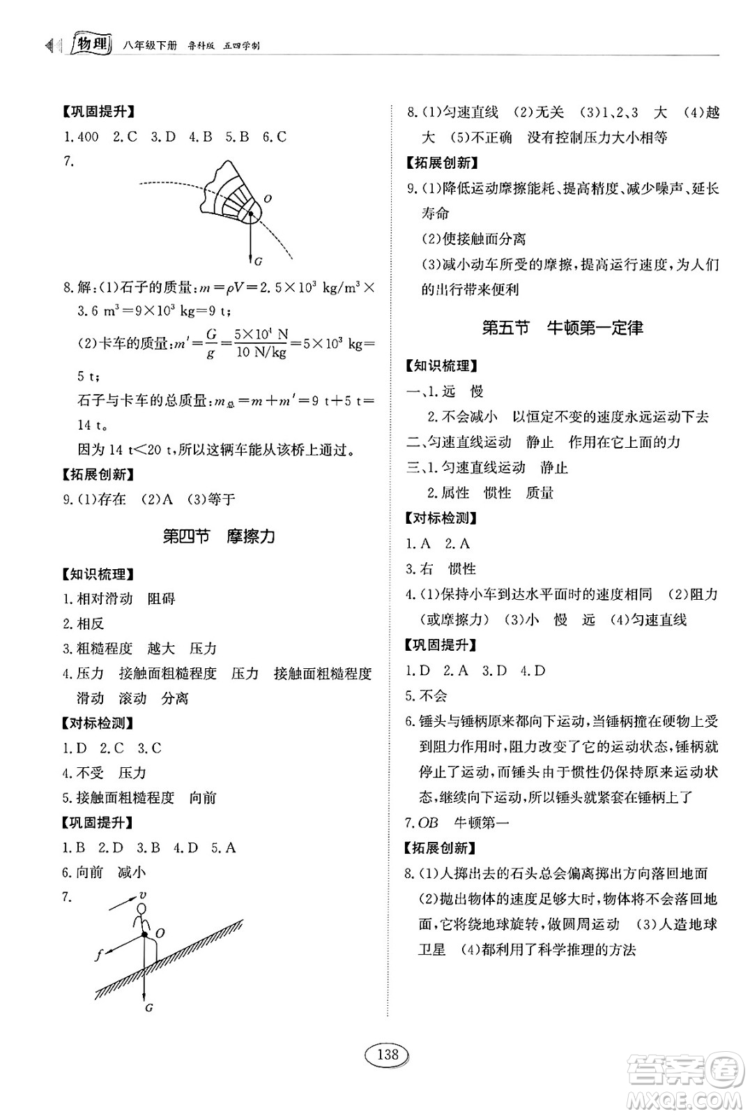 山東科學(xué)技術(shù)出版社2025年春初中同步練習(xí)冊八年級物理下冊魯教版五四制答案