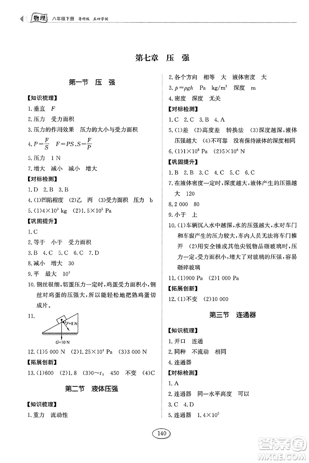 山東科學(xué)技術(shù)出版社2025年春初中同步練習(xí)冊八年級物理下冊魯教版五四制答案