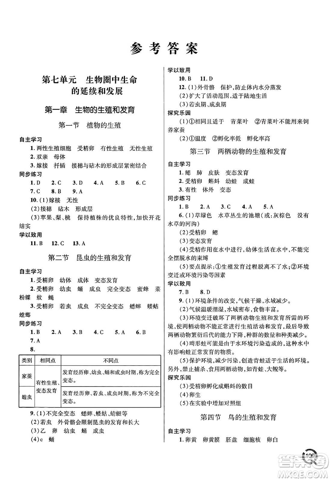 青島出版社2025年春初中同步練習冊八年級生物下冊人教版答案