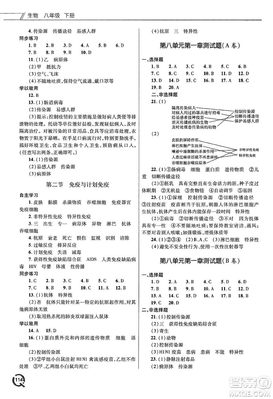 青島出版社2025年春初中同步練習冊八年級生物下冊人教版答案