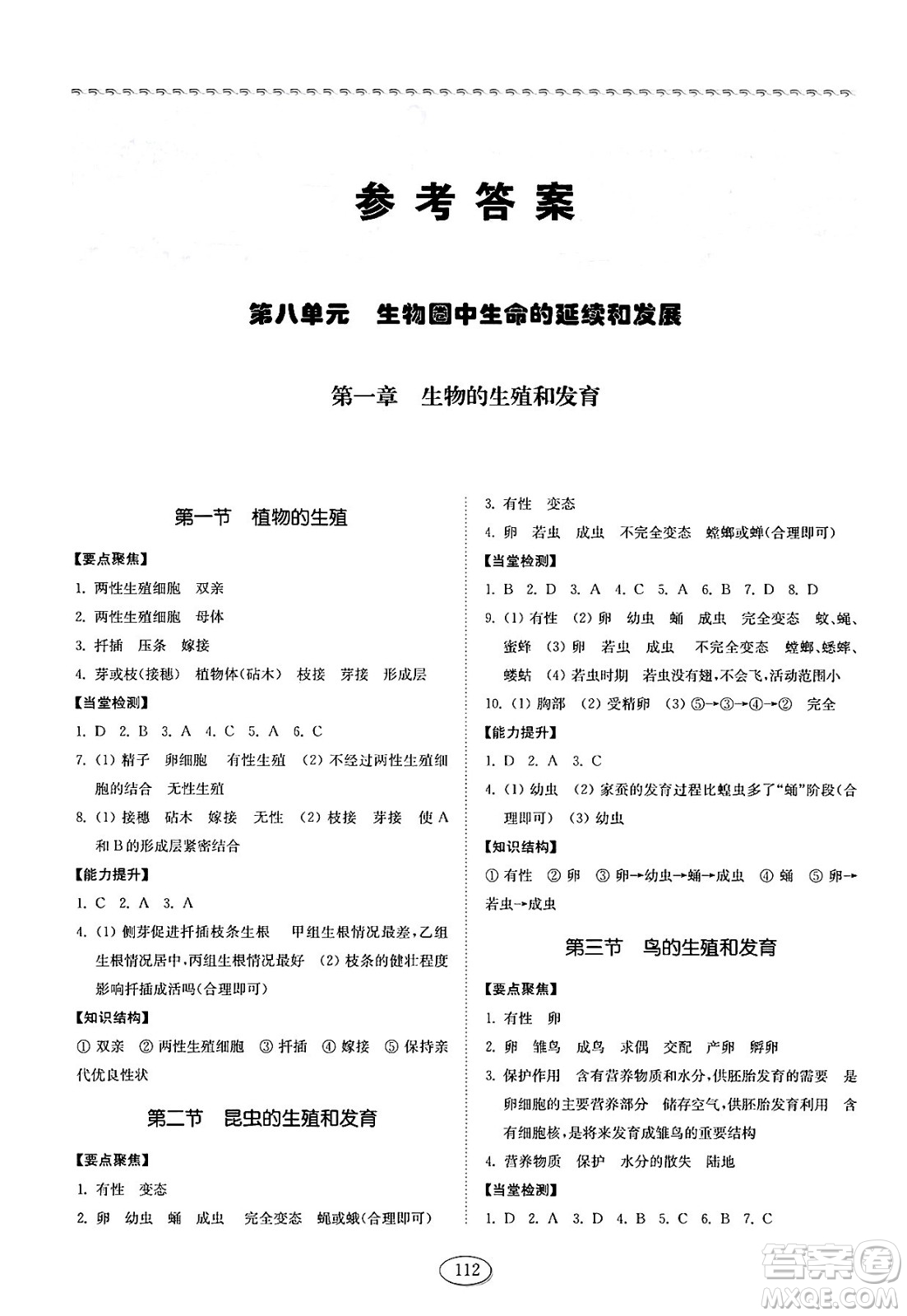山東科學(xué)技術(shù)出版社2025年春初中同步練習(xí)冊(cè)八年級(jí)生物下冊(cè)魯科版五四制答案