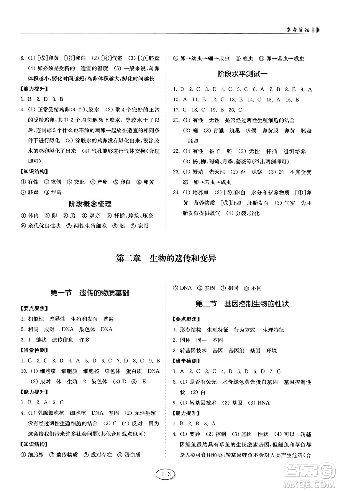 山東科學(xué)技術(shù)出版社2025年春初中同步練習(xí)冊(cè)八年級(jí)生物下冊(cè)魯科版五四制答案