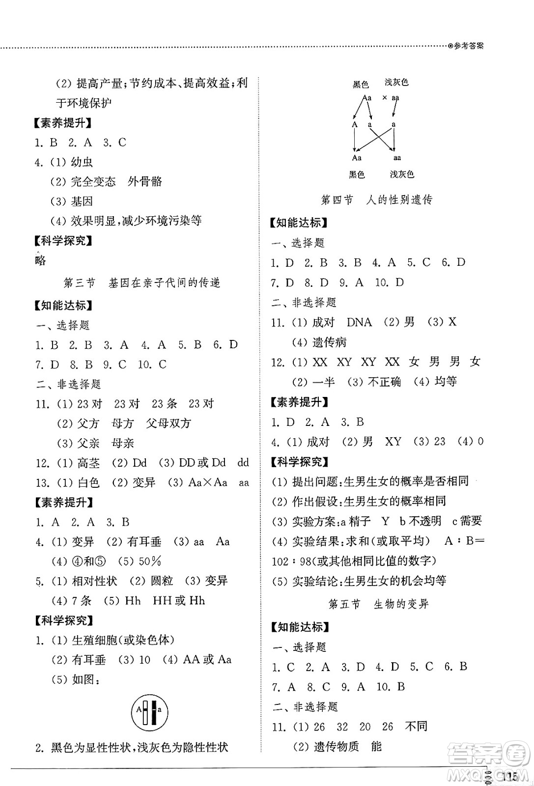 山東教育出版社2025年春初中同步練習(xí)冊八年級生物下冊魯科版五四制答案