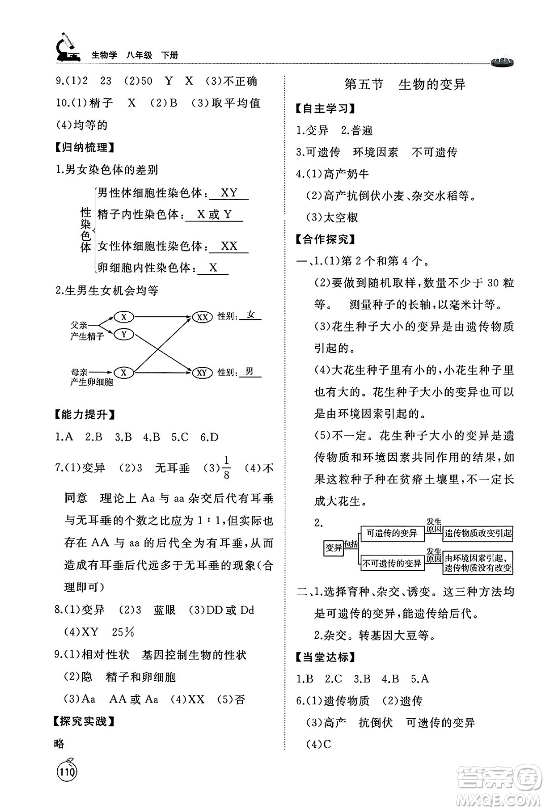 山東友誼出版社2025年春初中同步練習(xí)冊(cè)八年級(jí)生物下冊(cè)魯科版五四制答案