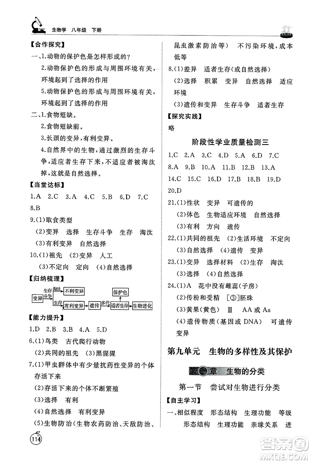 山東友誼出版社2025年春初中同步練習(xí)冊(cè)八年級(jí)生物下冊(cè)魯科版五四制答案