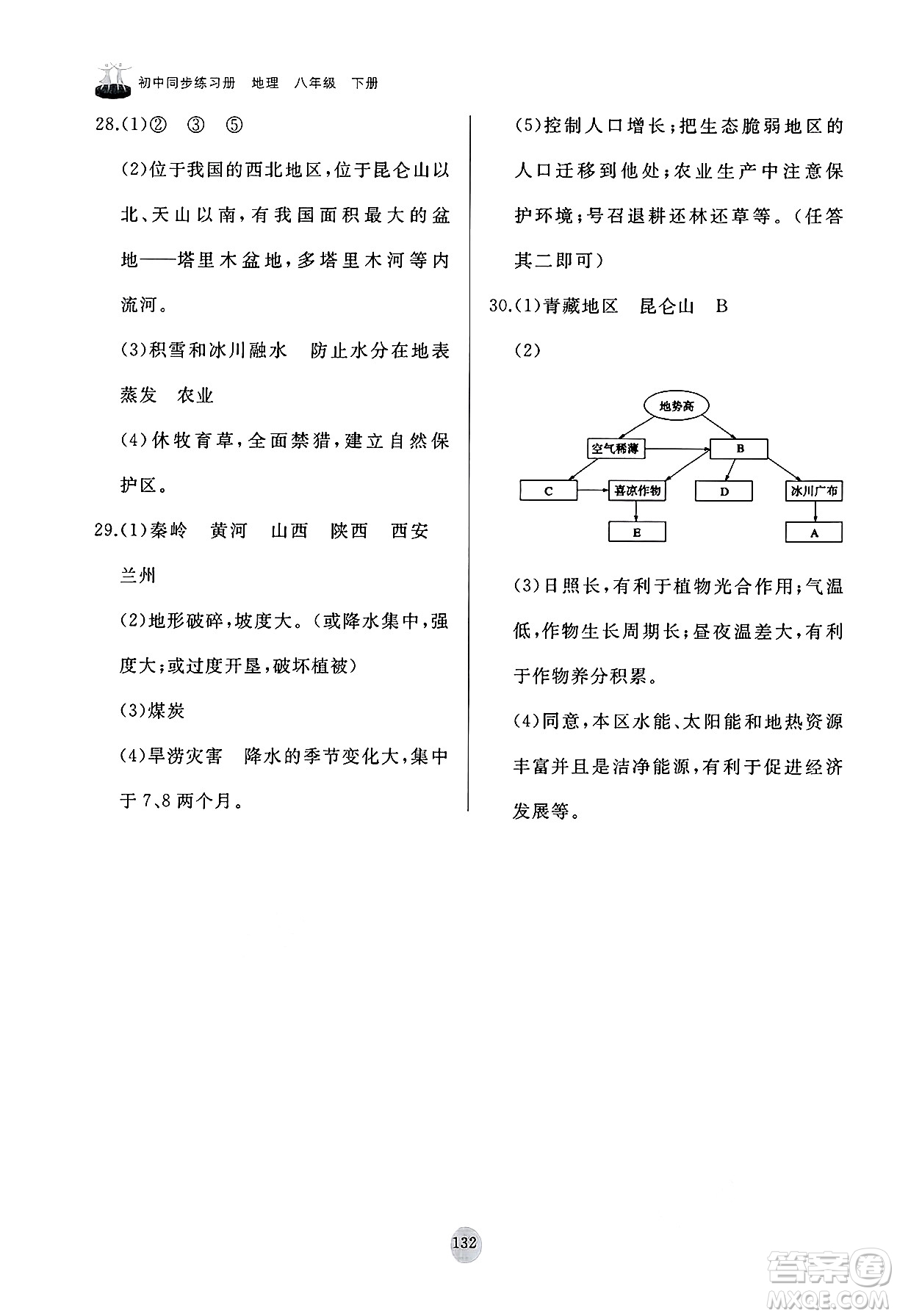 山東友誼出版社2025年春初中同步練習(xí)冊八年級地理下冊人教版山東專版答案