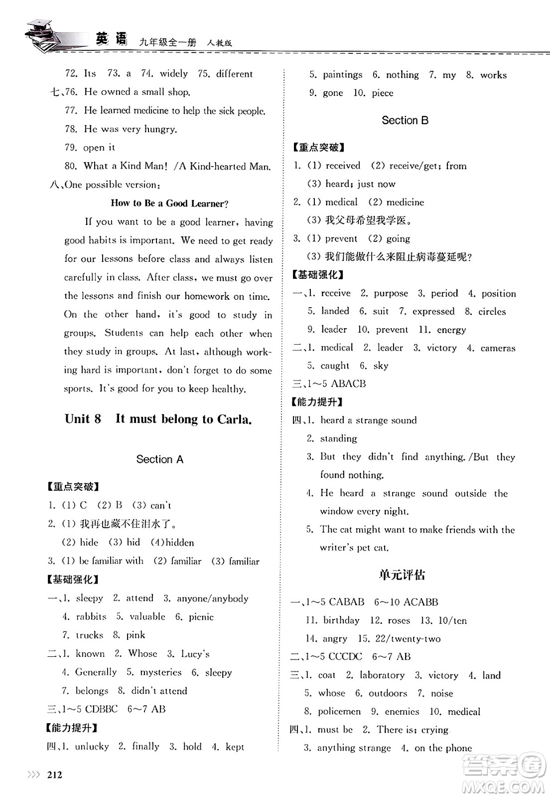 山東科學技術(shù)出版社2025年春初中同步練習冊九年級英語下冊人教版山東專版答案