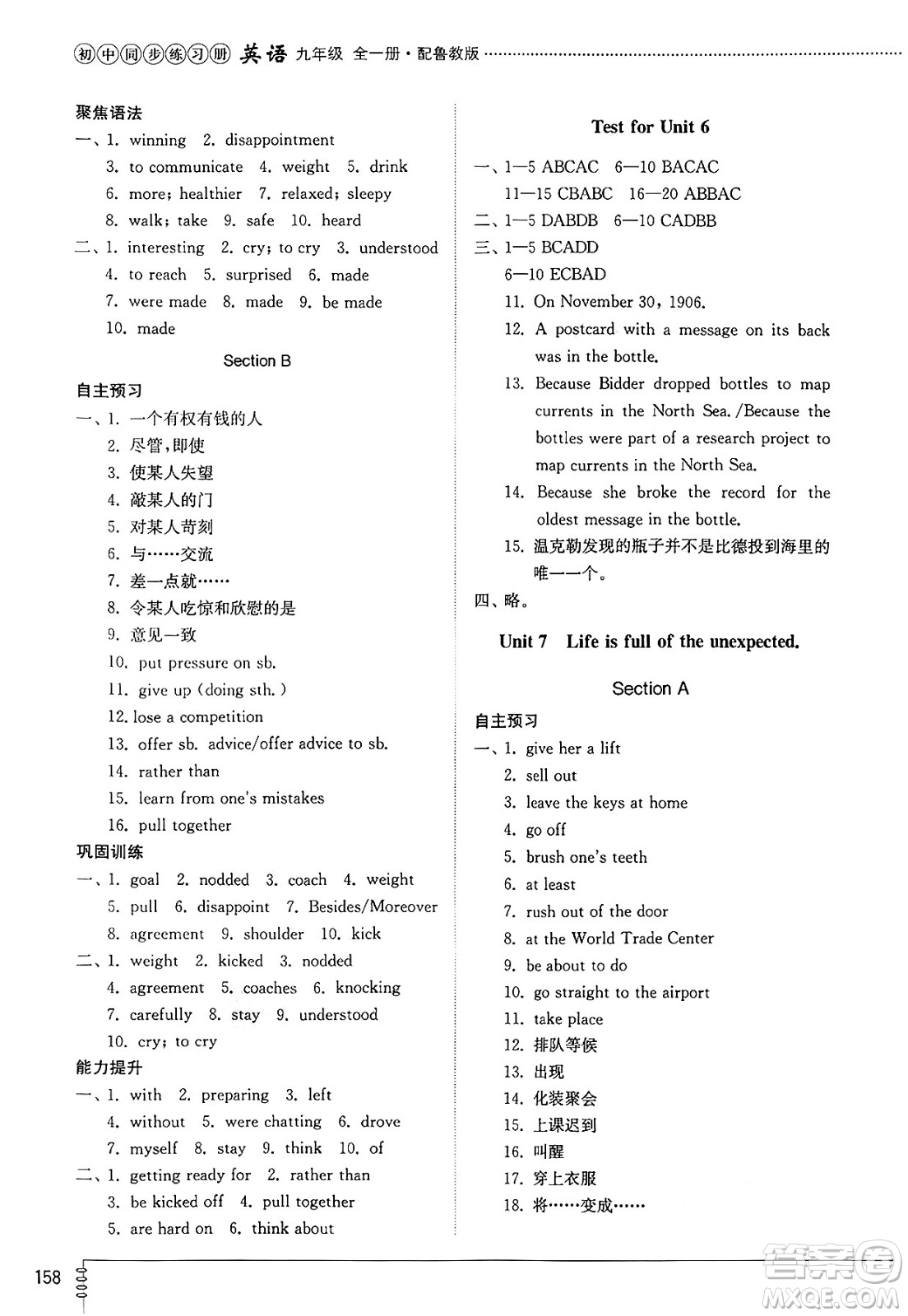山東教育出版社2025年春初中同步練習(xí)冊(cè)九年級(jí)英語下冊(cè)魯教版五四制答案