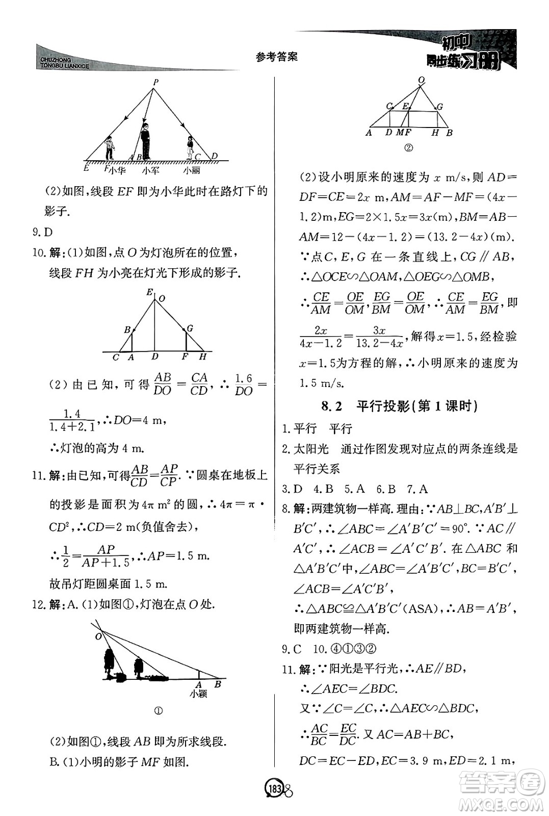 北京教育出版社2025年春初中同步練習(xí)冊(cè)九年級(jí)數(shù)學(xué)下冊(cè)青島版答案