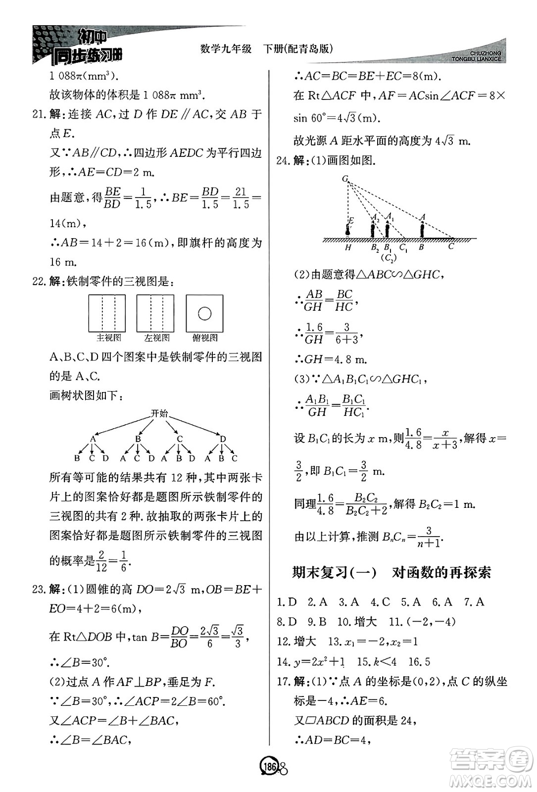 北京教育出版社2025年春初中同步練習(xí)冊(cè)九年級(jí)數(shù)學(xué)下冊(cè)青島版答案