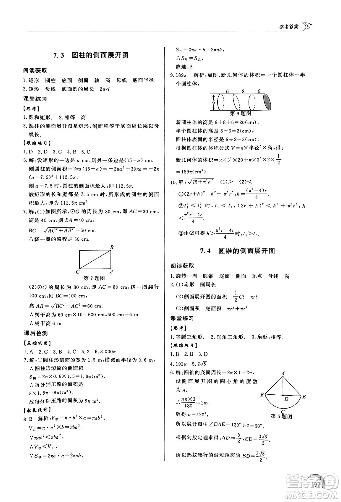 泰山出版社2025年春初中同步練習(xí)冊(cè)九年級(jí)數(shù)學(xué)下冊(cè)青島版答案