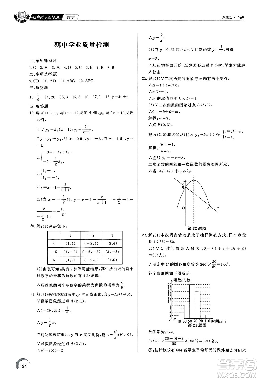 泰山出版社2025年春初中同步練習(xí)冊(cè)九年級(jí)數(shù)學(xué)下冊(cè)青島版答案